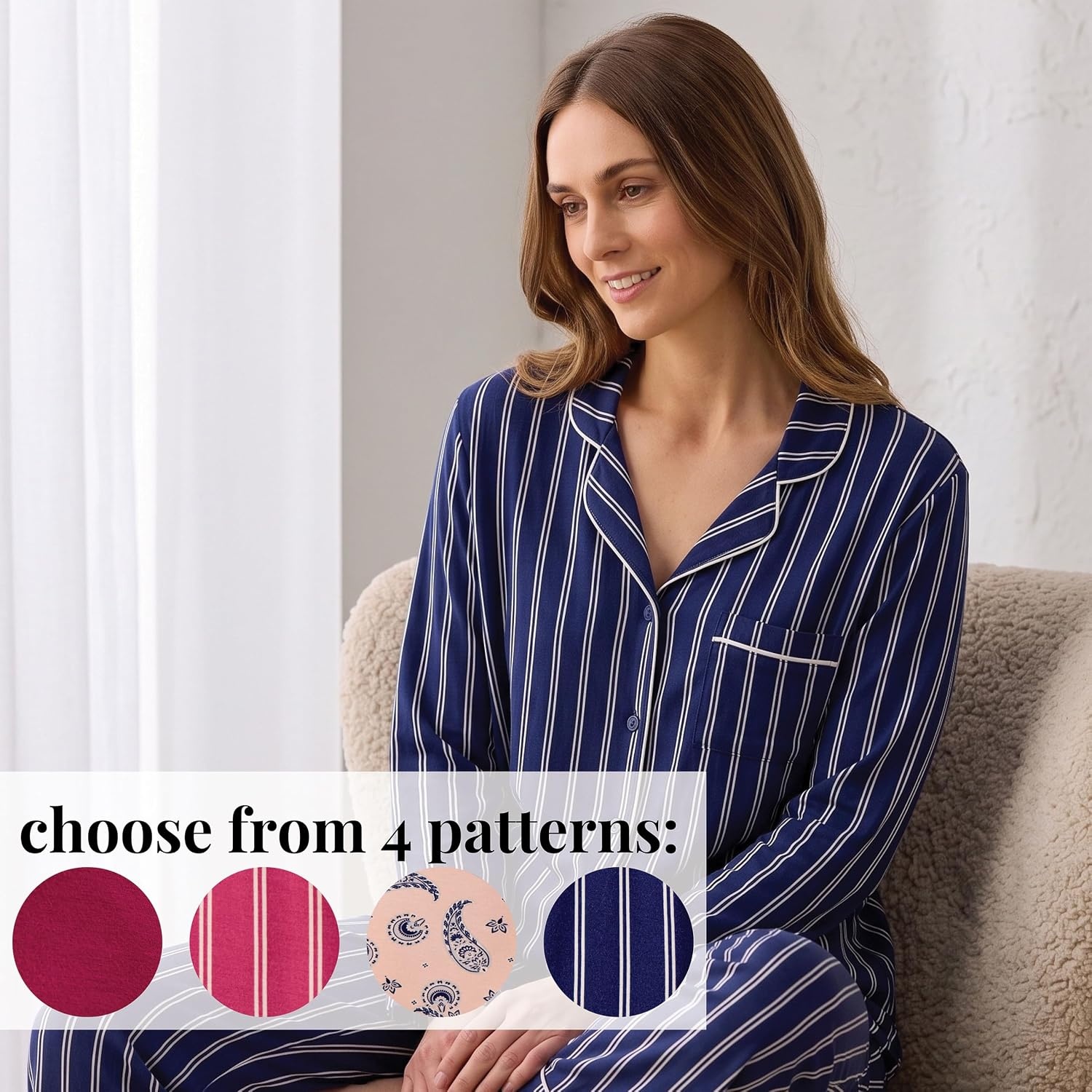 image:imageMartha Stewart Pajamas Womens 2 Piece PJ Sets Soft Luxury Loungewear for Home or GiftNavy Blue Stripe