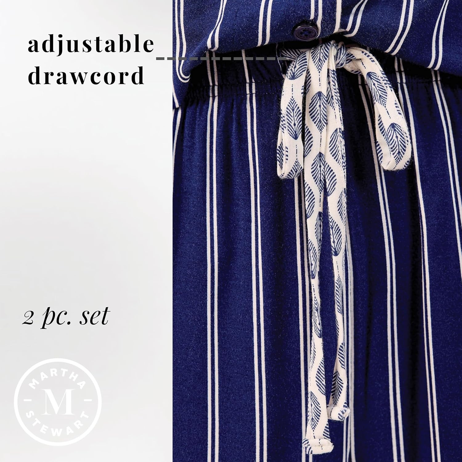 image:imageMartha Stewart Pajamas Womens 2 Piece PJ Sets Soft Luxury Loungewear for Home or GiftNavy Blue Stripe