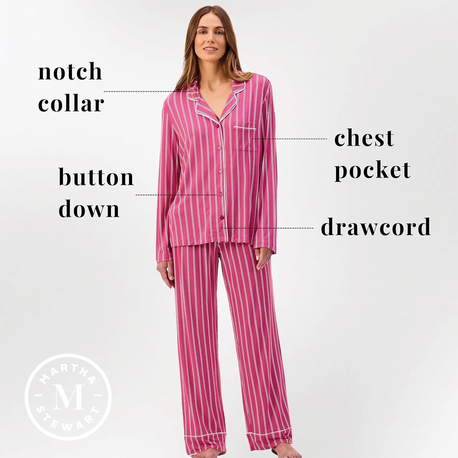 image:imageMartha Stewart Pajamas Womens 2 Piece PJ Sets Soft Luxury Loungewear for Home or GiftRed Plum Stripe