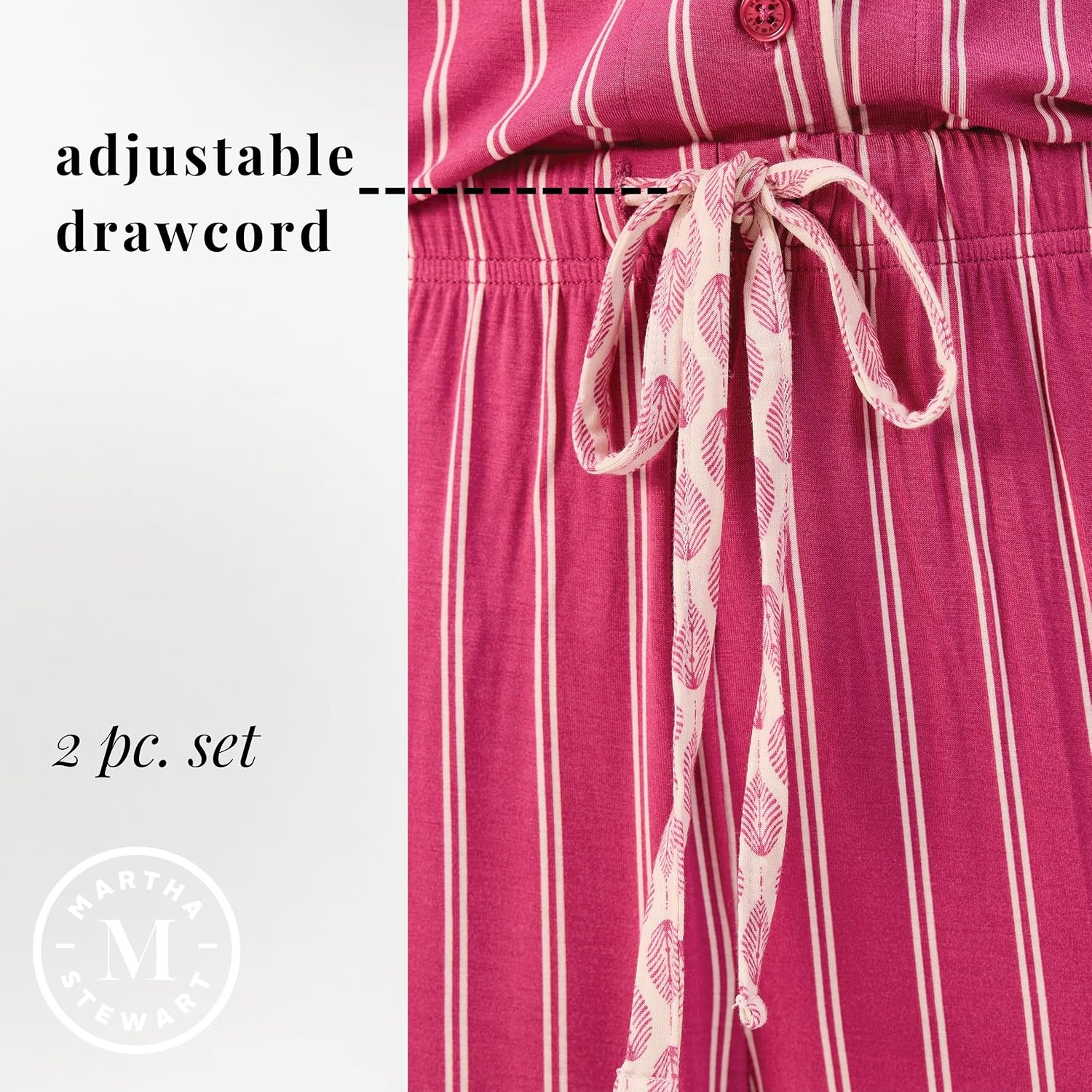 image:imageMartha Stewart Pajamas Womens 2 Piece PJ Sets Soft Luxury Loungewear for Home or GiftRed Plum Stripe