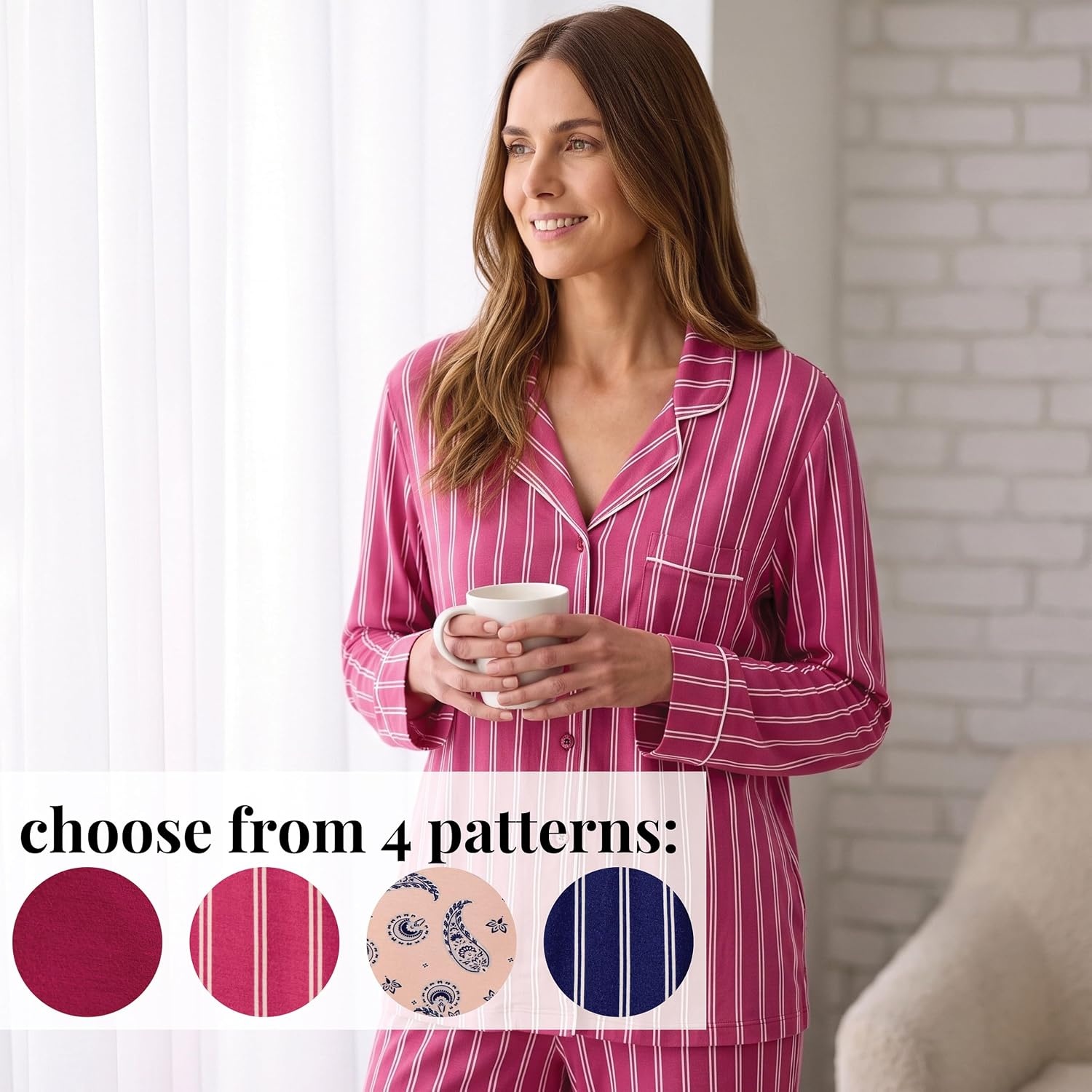 image:imageMartha Stewart Pajamas Womens 2 Piece PJ Sets Soft Luxury Loungewear for Home or GiftRed Plum Stripe