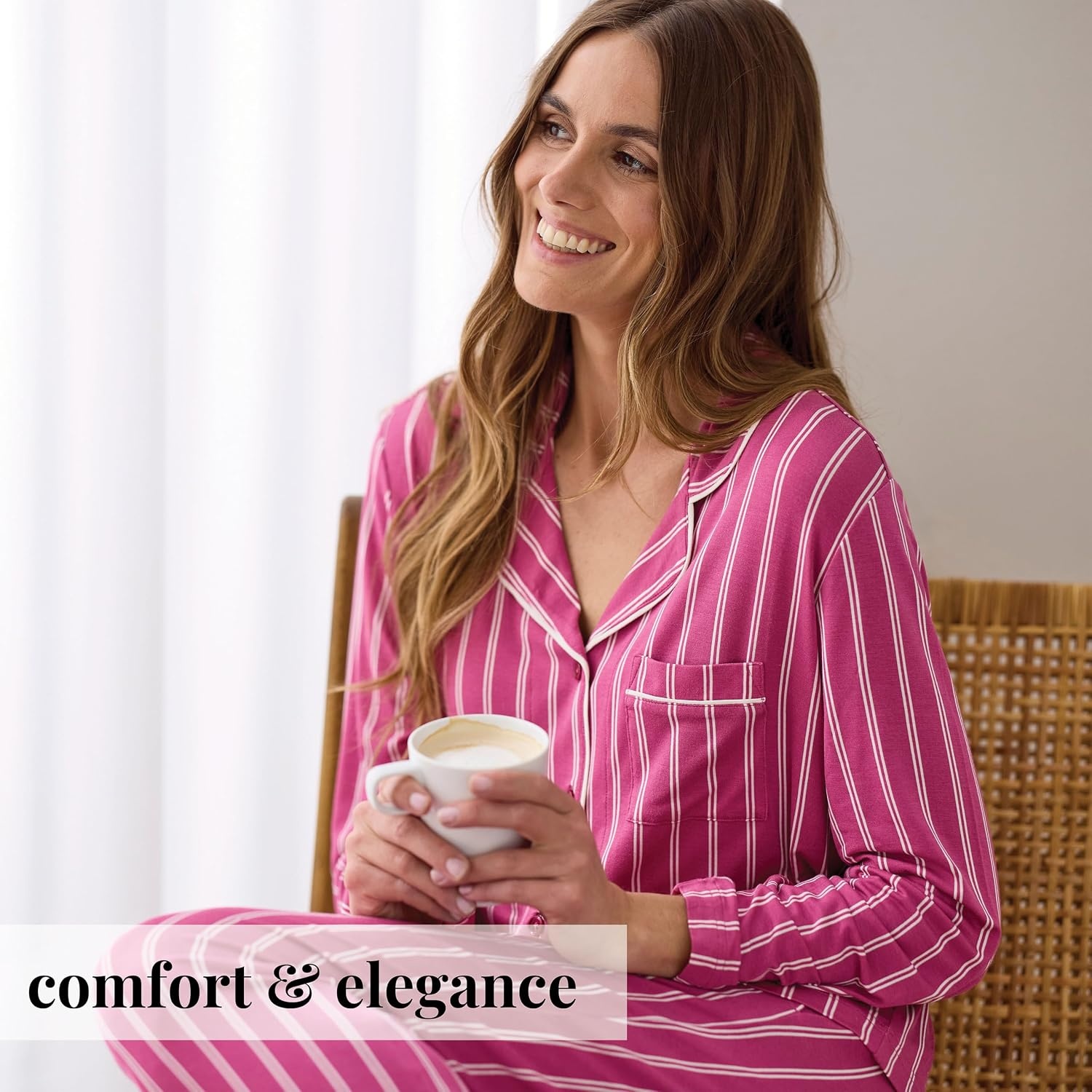 image:imageMartha Stewart Pajamas Womens 2 Piece PJ Sets Soft Luxury Loungewear for Home or GiftRed Plum Stripe