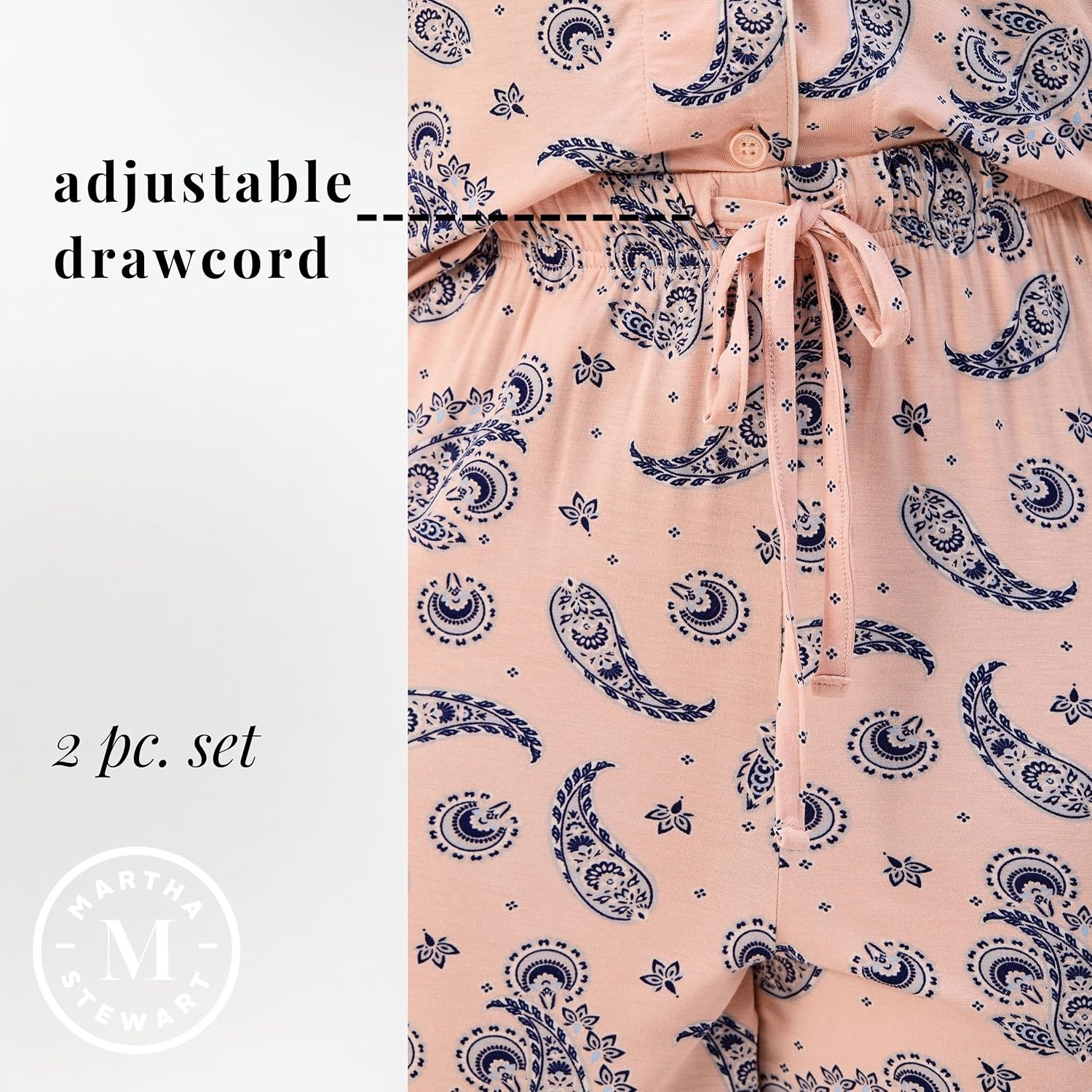 image:imageMartha Stewart Pajamas Womens 2 Piece PJ Sets Soft Luxury Loungewear for Home or GiftSandBlue Paisley