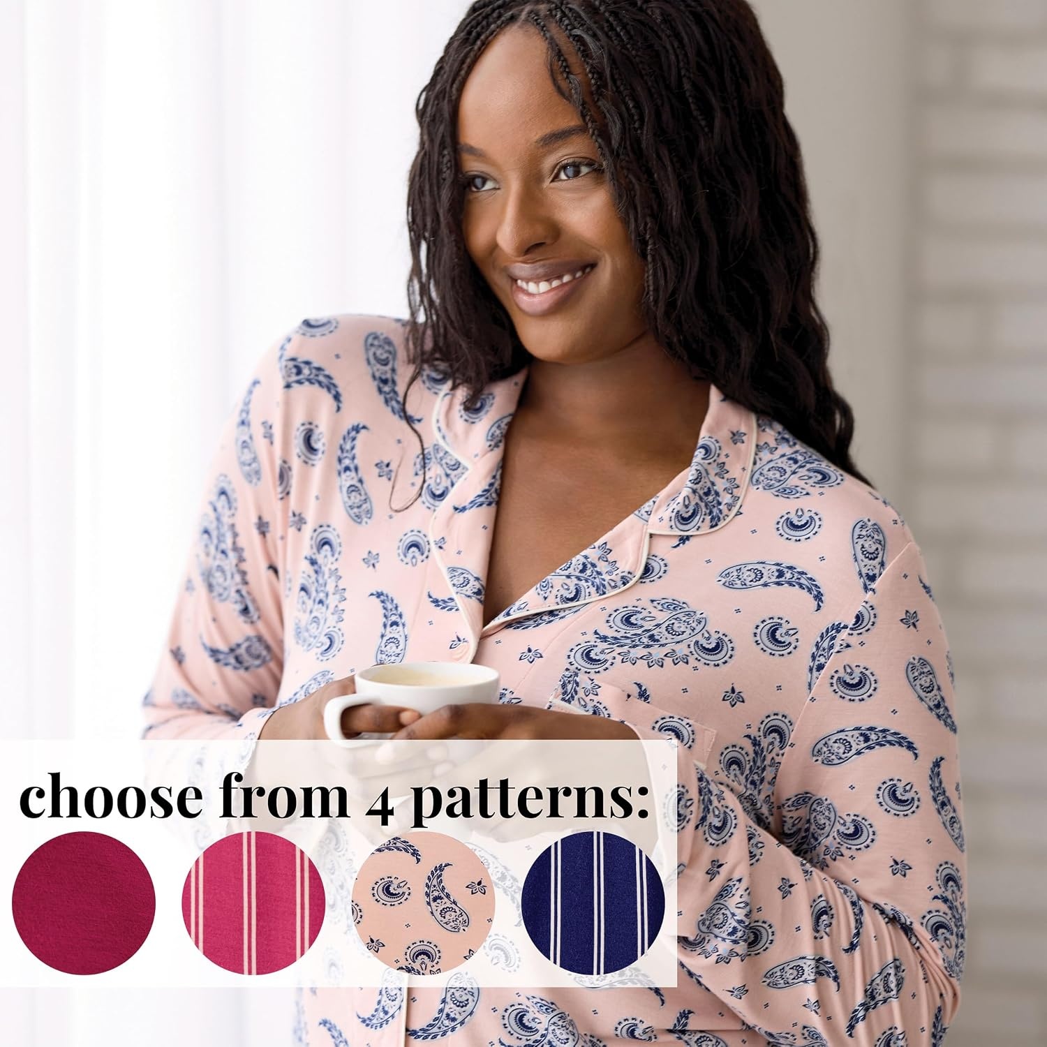 image:imageMartha Stewart Pajamas Womens 2 Piece PJ Sets Soft Luxury Loungewear for Home or GiftSandBlue Paisley