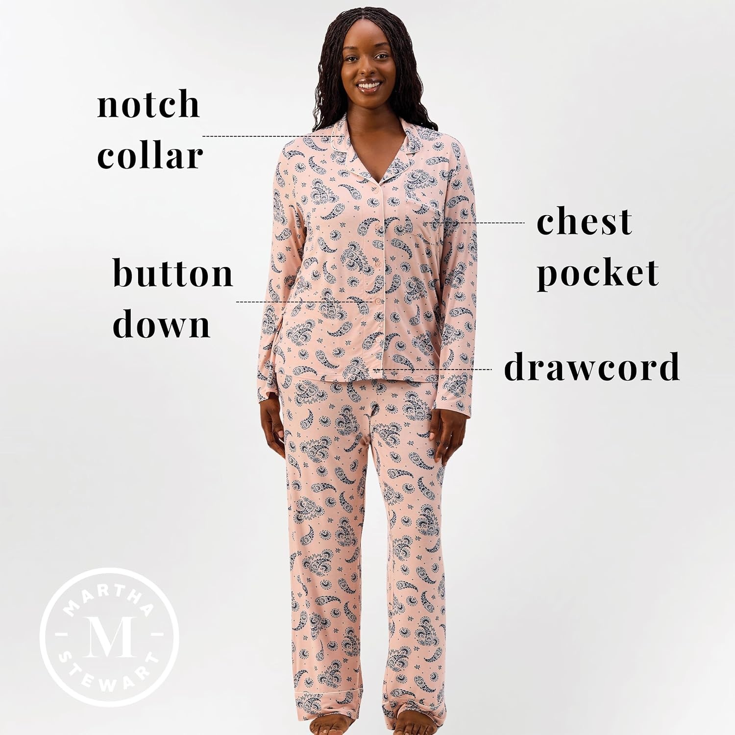 image:imageMartha Stewart Pajamas Womens 2 Piece PJ Sets Soft Luxury Loungewear for Home or GiftSandBlue Paisley