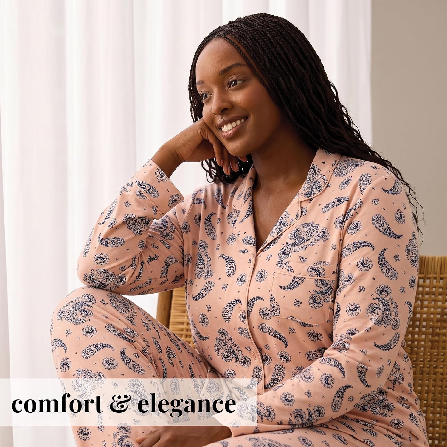 image:imageMartha Stewart Pajamas Womens 2 Piece PJ Sets Soft Luxury Loungewear for Home or GiftSandBlue Paisley