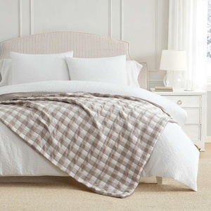 Martha Stewart – Reversible Plush Throw Blanket for Bed or Couch 50×70(Gingham Brown)