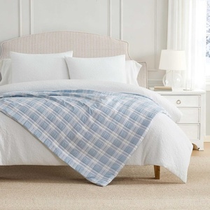 Martha Stewart – Reversible Plush Throw Blanket for Bed or Couch 50×70(Rory Plaid Blue)