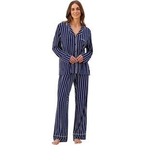 Martha Stewart Pajamas | Women’s 2 Piece PJ Sets | Soft, Luxury Loungewear for Home or Gift(Navy Blue Stripe)