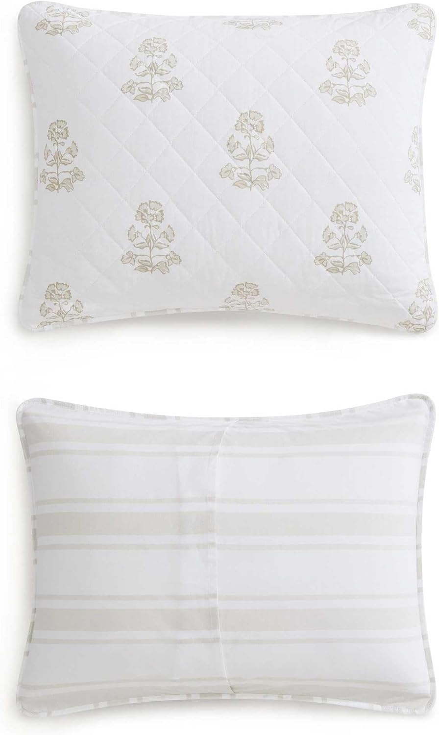 image:imageMartha Stewart Queen Quilt Set with Shams Reversible Floral BeddingFlower Block Beige