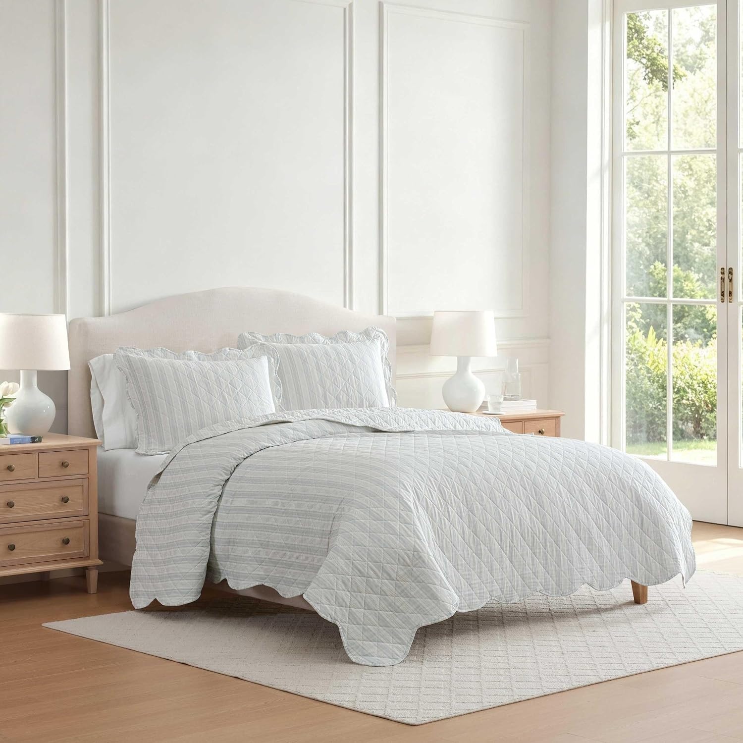 image:imageMartha Stewart Queen Quilt Set with Shams Reversible Floral BeddingTate Stripe Blue