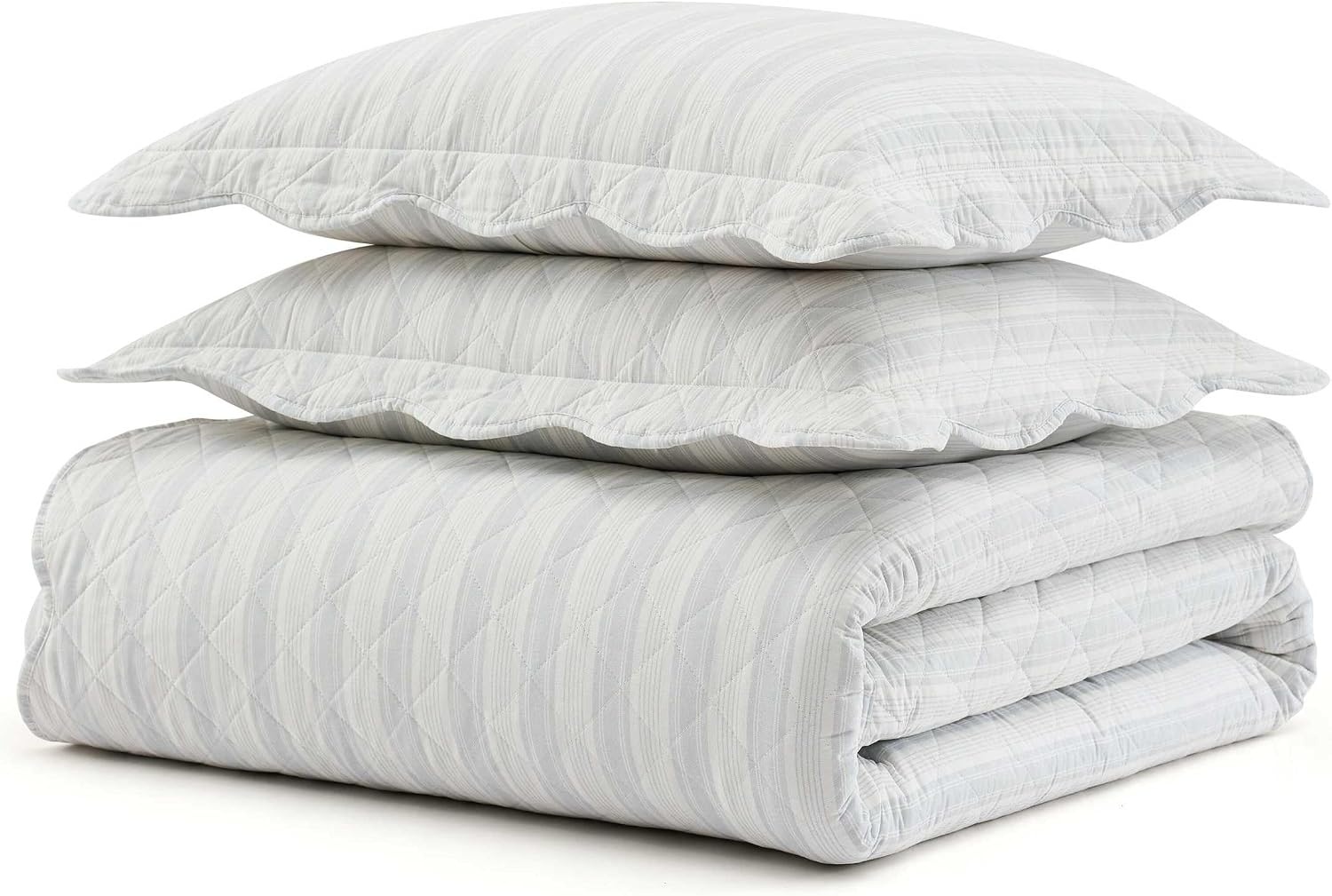 image:imageMartha Stewart Queen Quilt Set with Shams Reversible Floral BeddingTate Stripe Blue