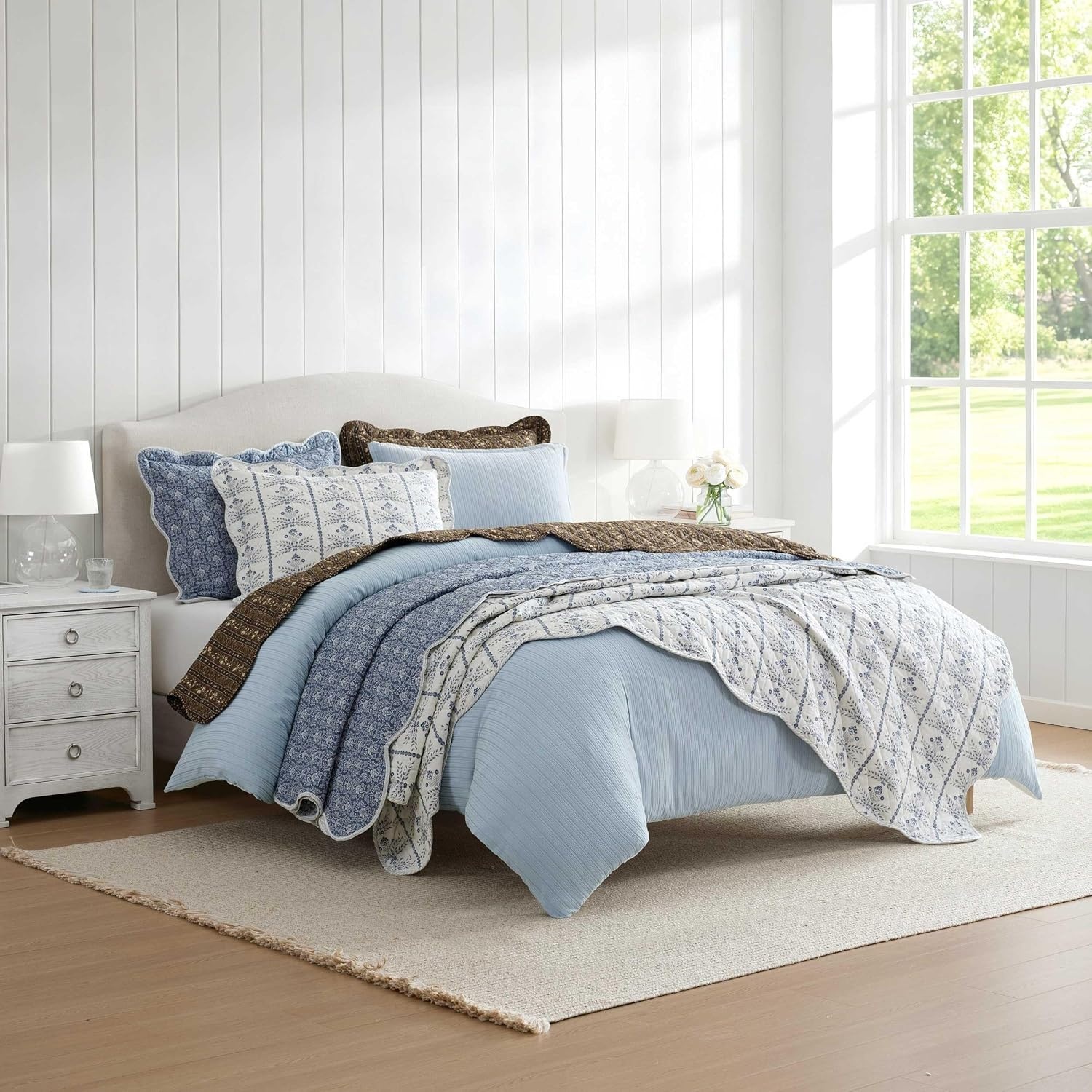 image:imageMartha Stewart Queen Quilt Set with Shams Reversible Floral BeddingWilla Penelope Blue