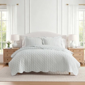 Martha Stewart – Queen Quilt Set with Shams, Reversible Floral Bedding(Tate Stripe Blue)