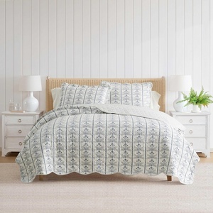 Martha Stewart – Queen Quilt Set with Shams, Reversible Floral Bedding(Willa Penelope Blue)