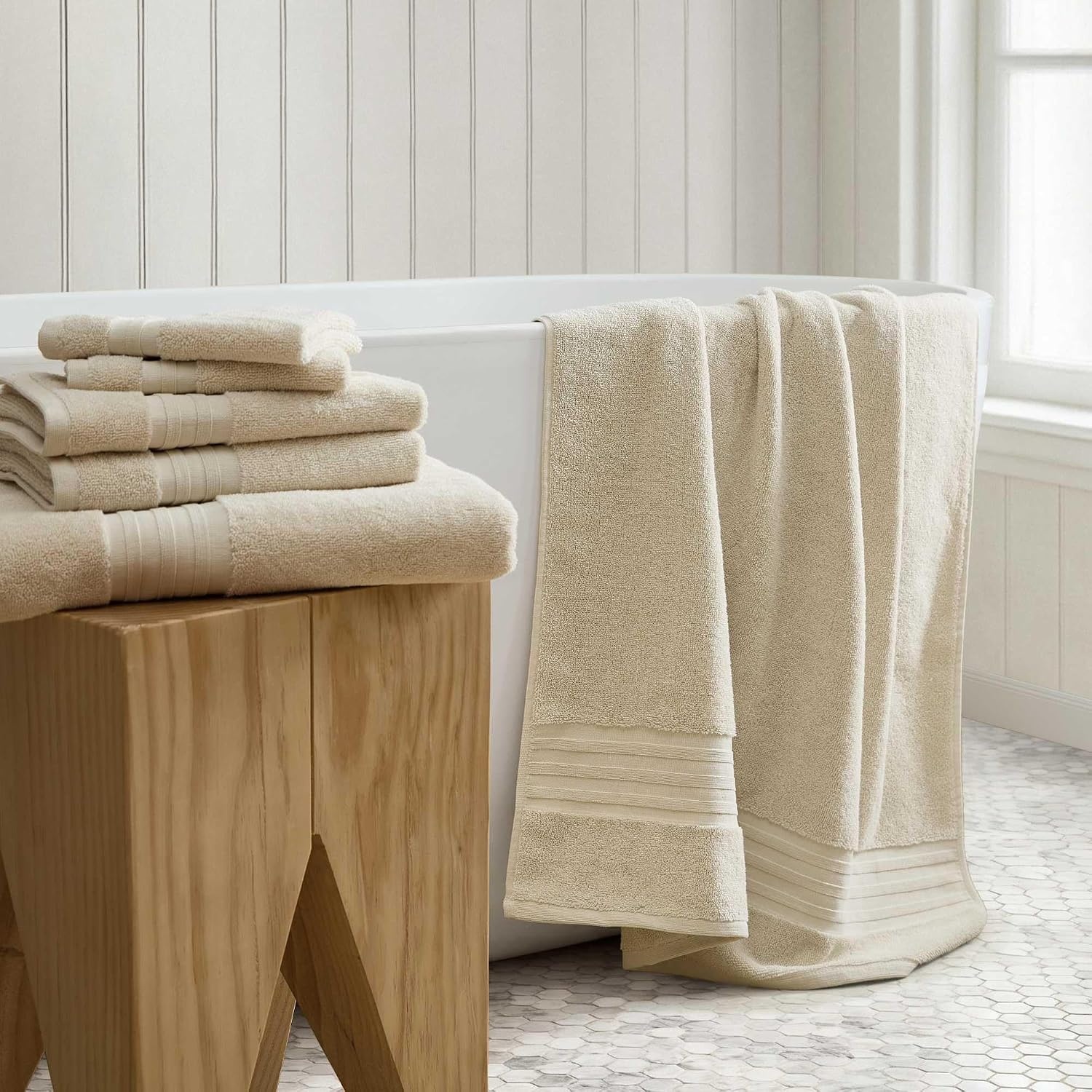 image:imageMartha Stewart Soft Cotton Washcloth Hand amp Bath Towel Set 6 PackSkyland Manor Beige