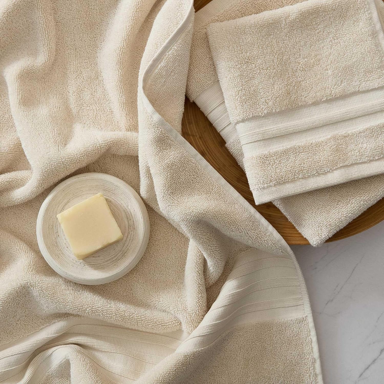 image:imageMartha Stewart Soft Cotton Washcloth Hand amp Bath Towel Set 6 PackSkyland Manor Beige