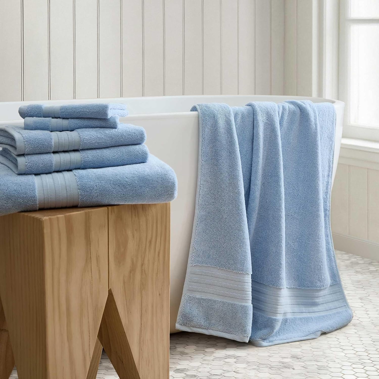 image:imageMartha Stewart Soft Cotton Washcloth Hand amp Bath Towel Set 6 PackSkyland Manor Blue