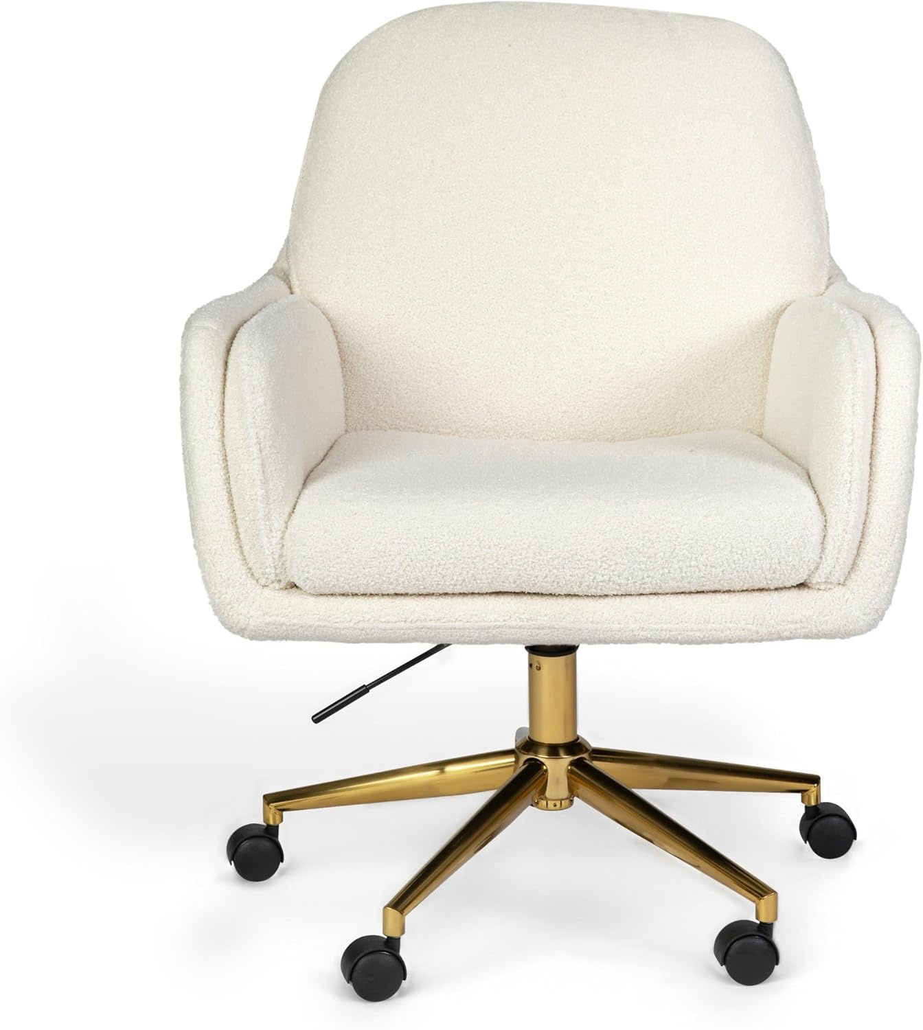 image:imageMartha Stewart Clara Upholstered Office Chair Bedford GrayOff White BouclePolished Brass Frame