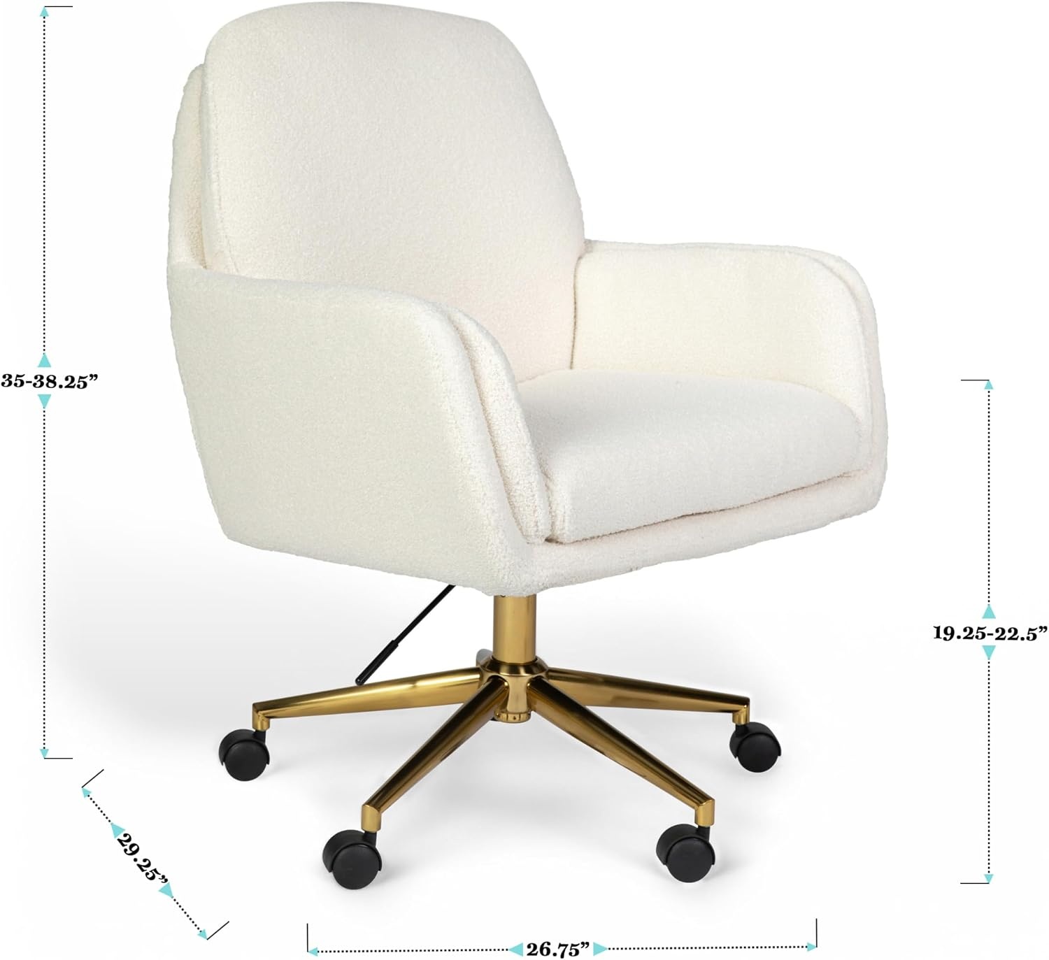 image:imageMartha Stewart Clara Upholstered Office Chair Bedford GrayOff White BouclePolished Brass Frame