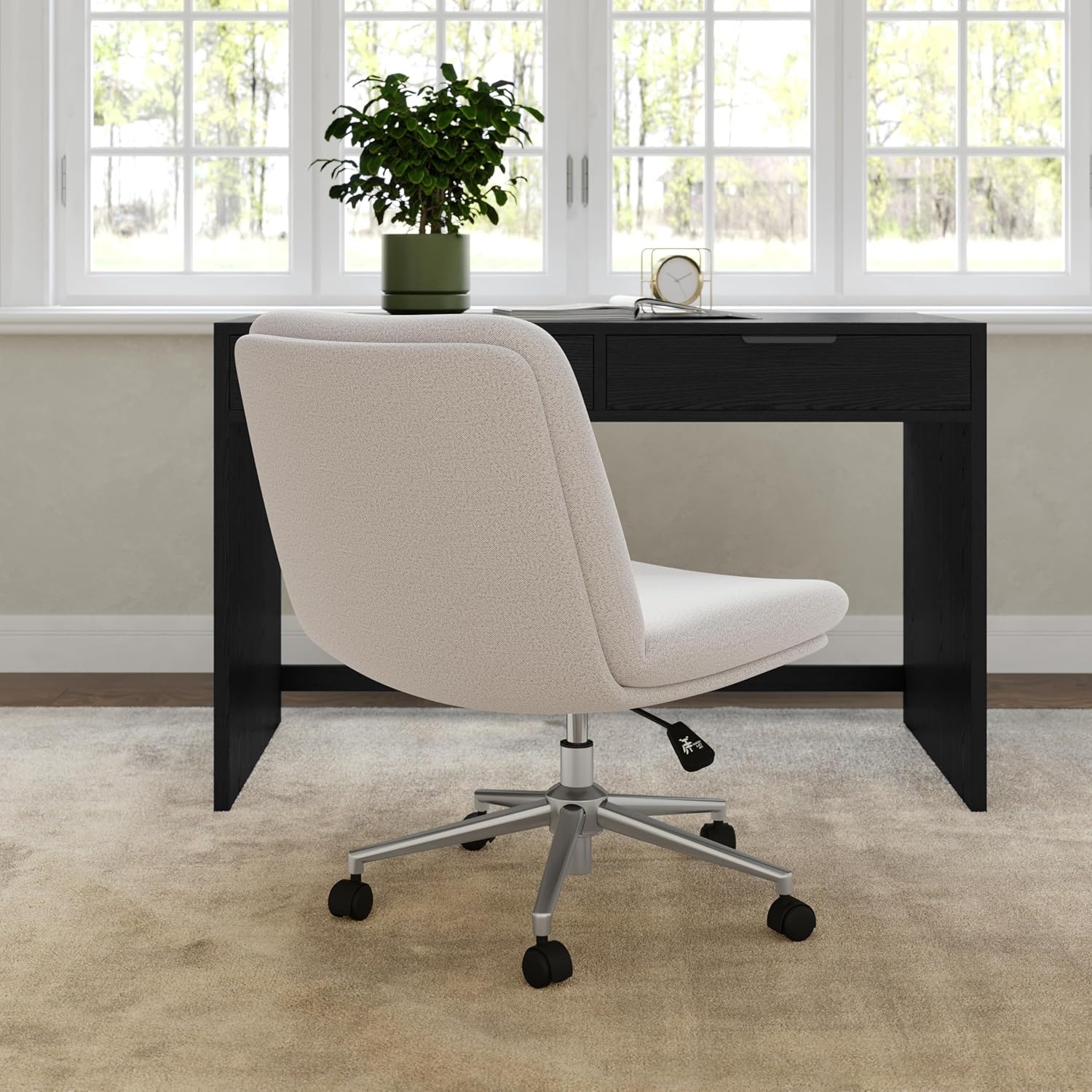 image:imageMartha Stewart Eloise Upholstered Office Chair OffWhiteGrey White FabricPolished Nickel Frame