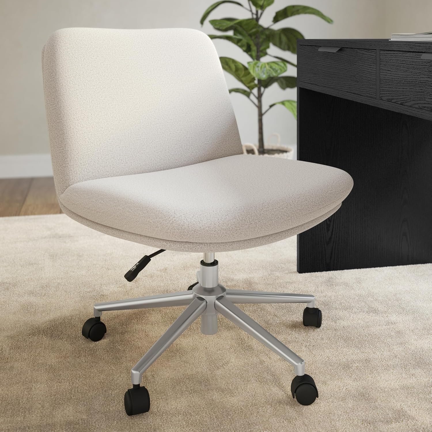 image:imageMartha Stewart Eloise Upholstered Office Chair OffWhiteGrey White FabricPolished Nickel Frame