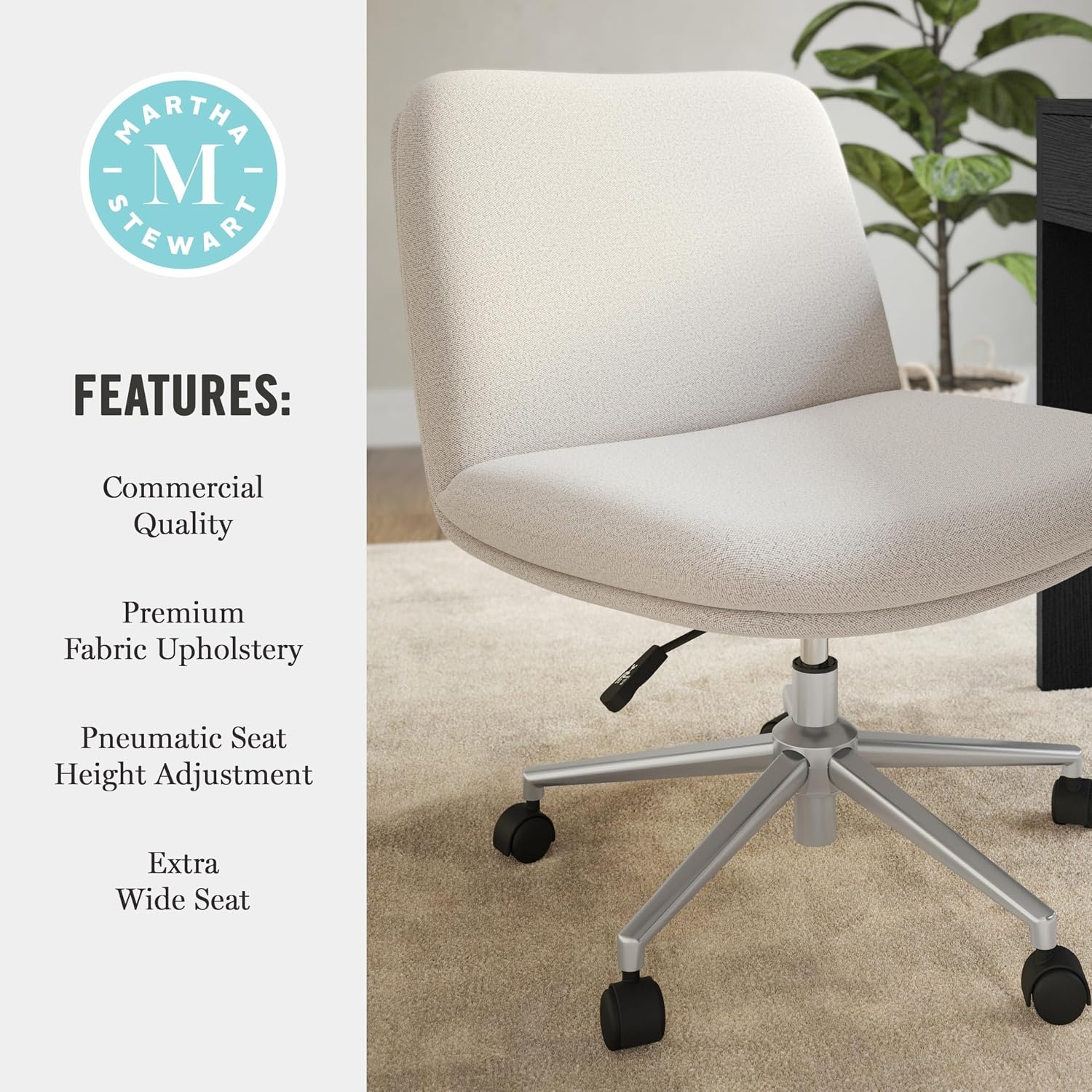 image:imageMartha Stewart Eloise Upholstered Office Chair OffWhiteGrey White FabricPolished Nickel Frame
