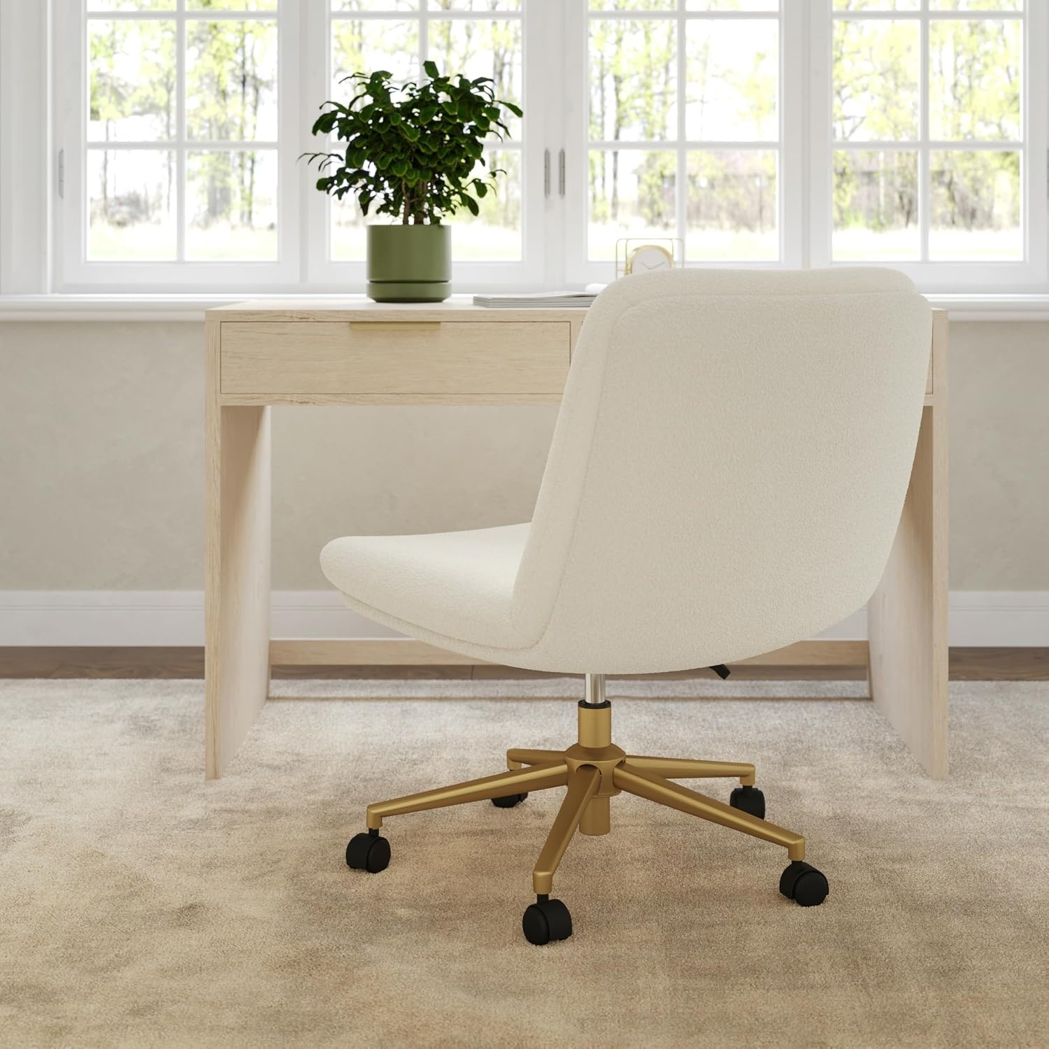 image:imageMartha Stewart Eloise Upholstered Office Chair OffWhiteWhite BouclePolished Brass Frame