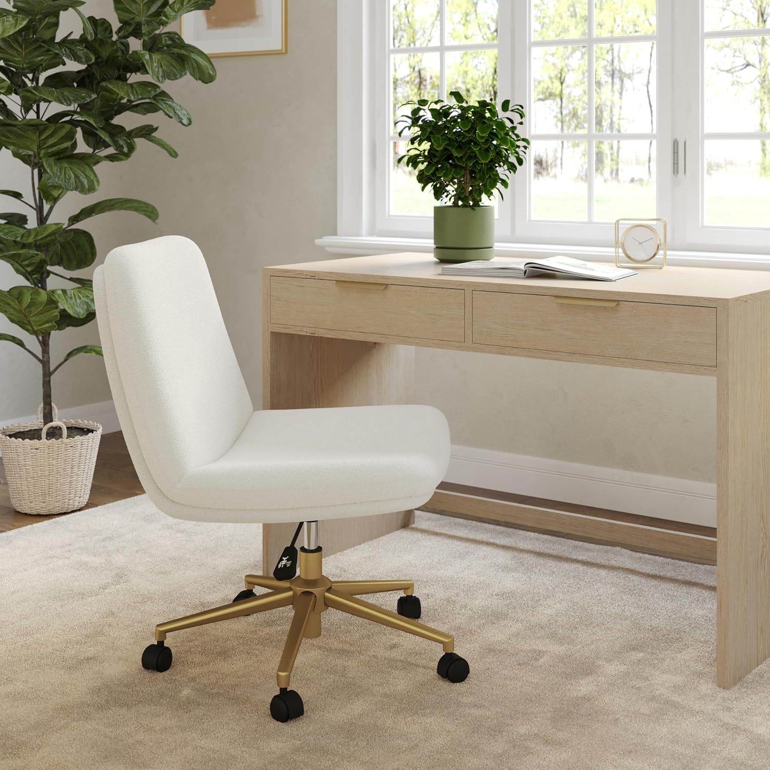 image:imageMartha Stewart Eloise Upholstered Office Chair OffWhiteWhite BouclePolished Brass Frame