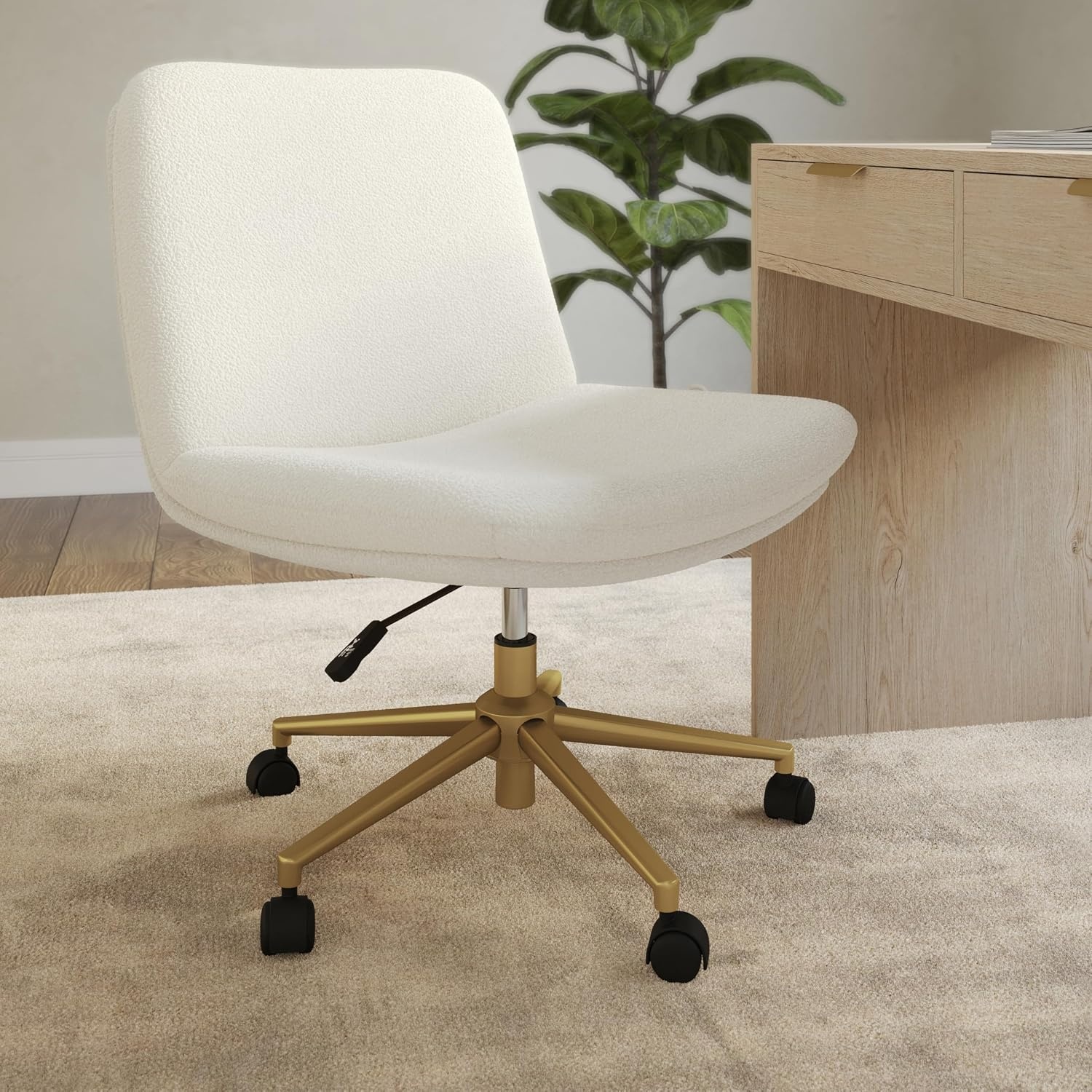 image:imageMartha Stewart Eloise Upholstered Office Chair OffWhiteWhite BouclePolished Brass Frame