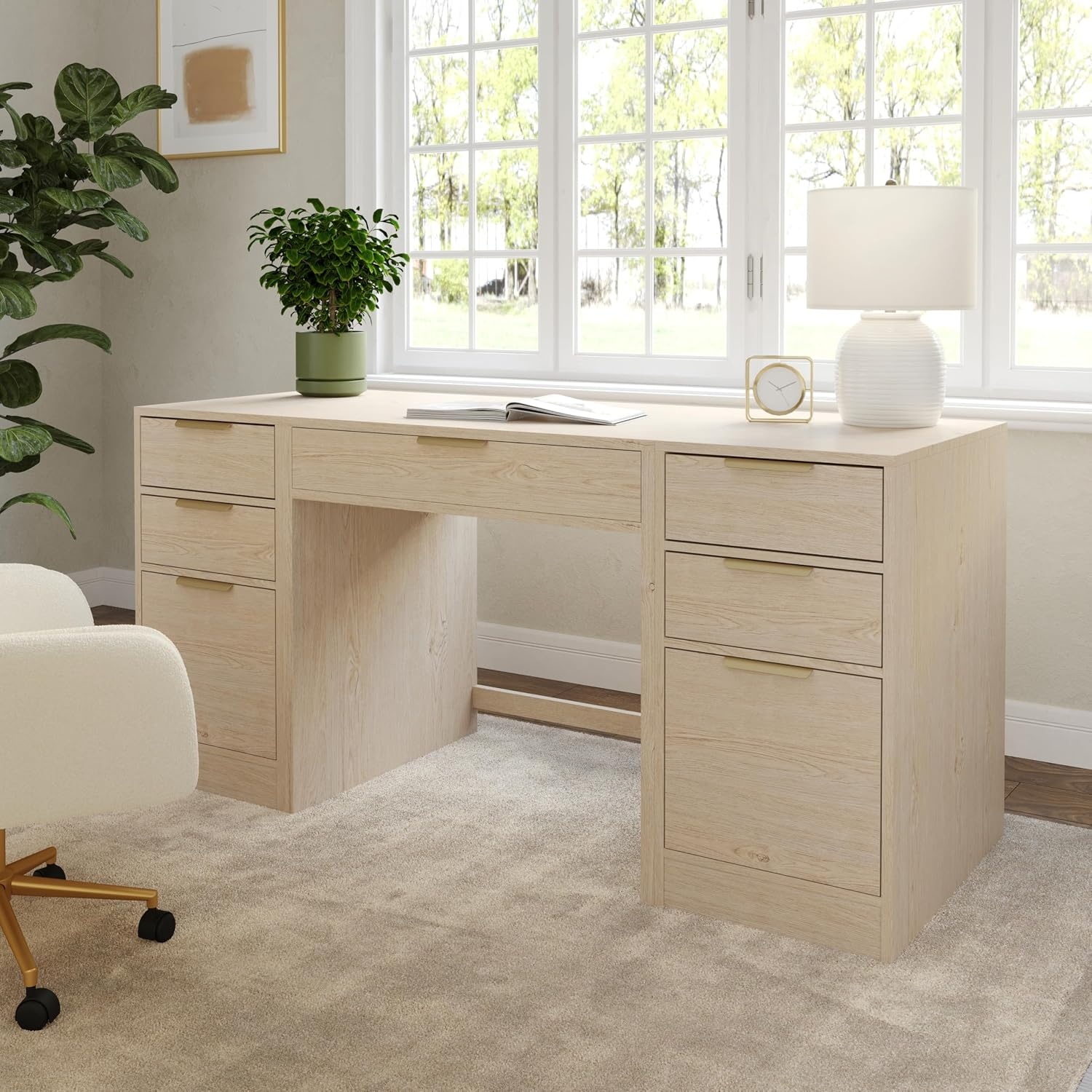 image:imageMartha Stewart Kayden Modular Desk with File Cabinet BlackLight Natural