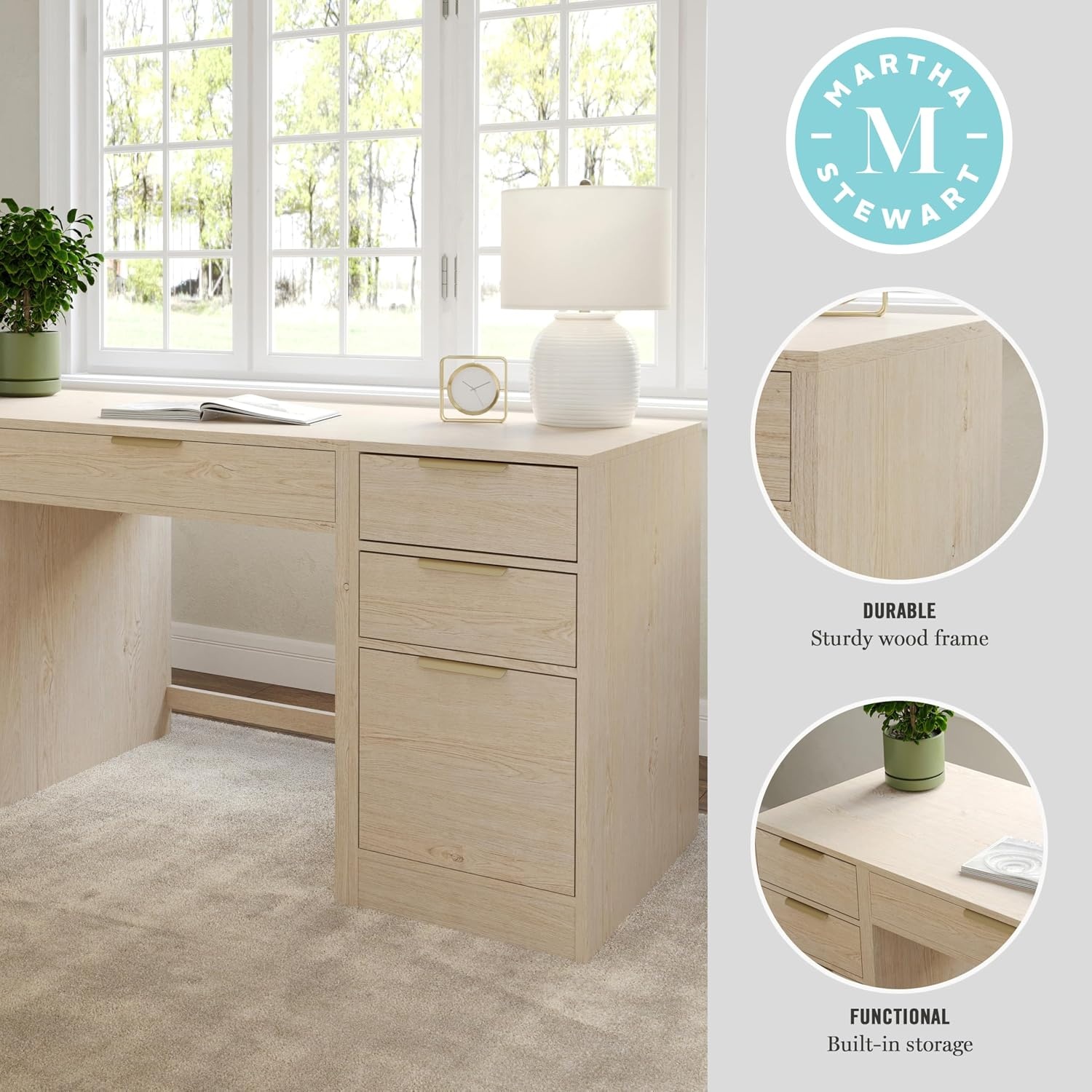 image:imageMartha Stewart Kayden Modular Desk with File Cabinet BlackLight Natural