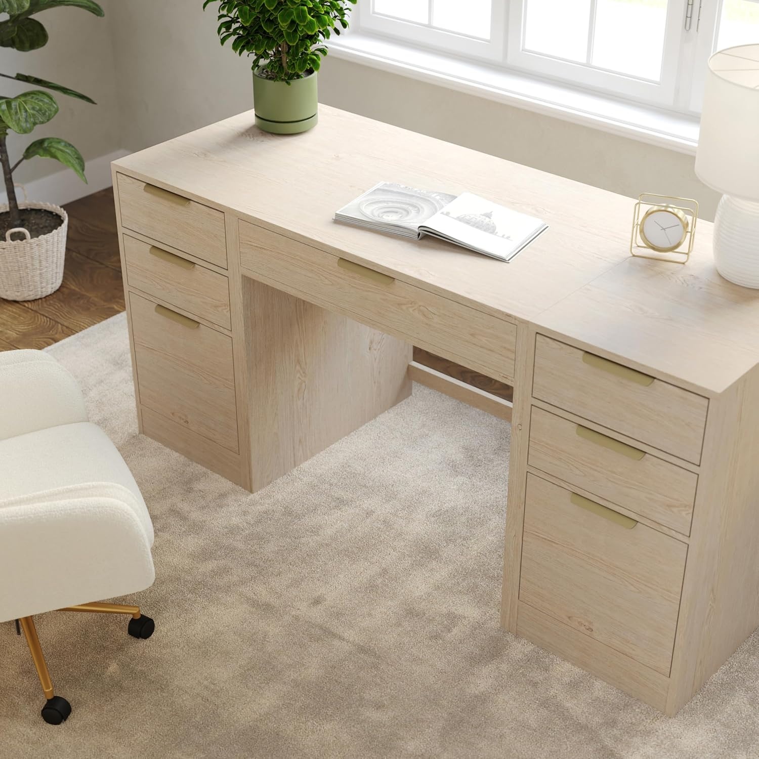image:imageMartha Stewart Kayden Modular Desk with File Cabinet BlackLight Natural