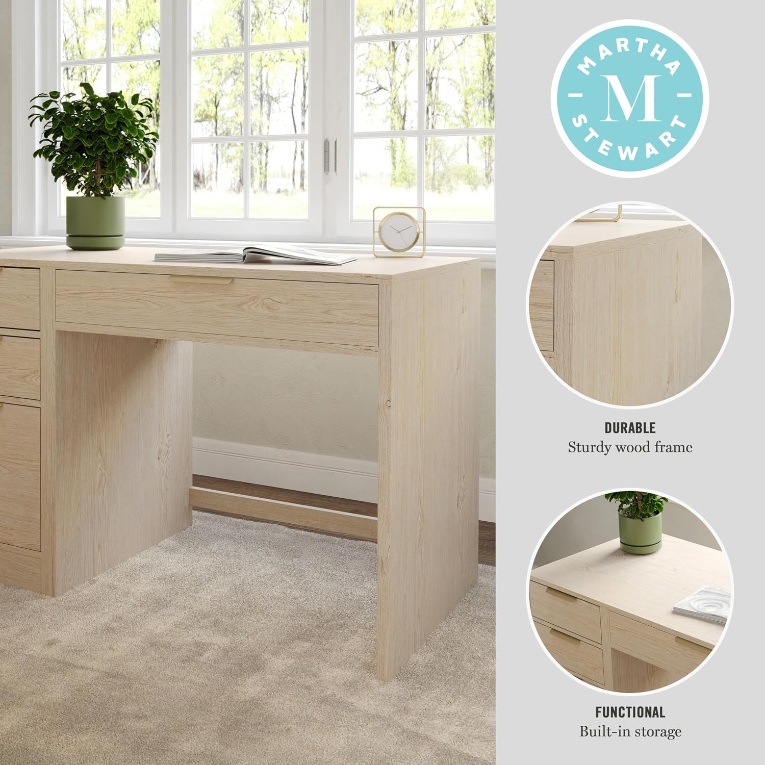 image:imageMartha Stewart Kayden Modular Desk with File Cabinet BlackLight Natural
