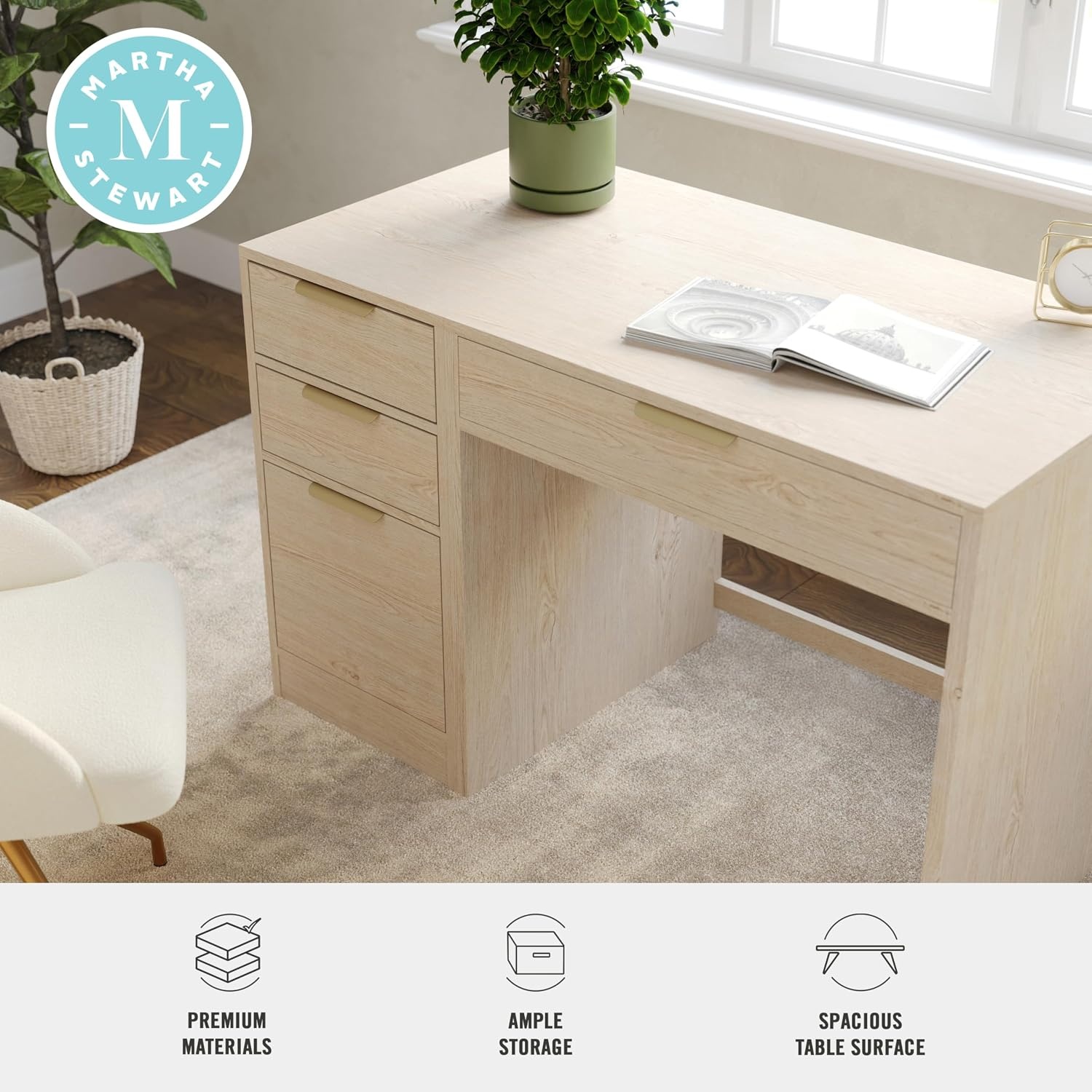 image:imageMartha Stewart Kayden Modular Desk with File Cabinet BlackLight Natural