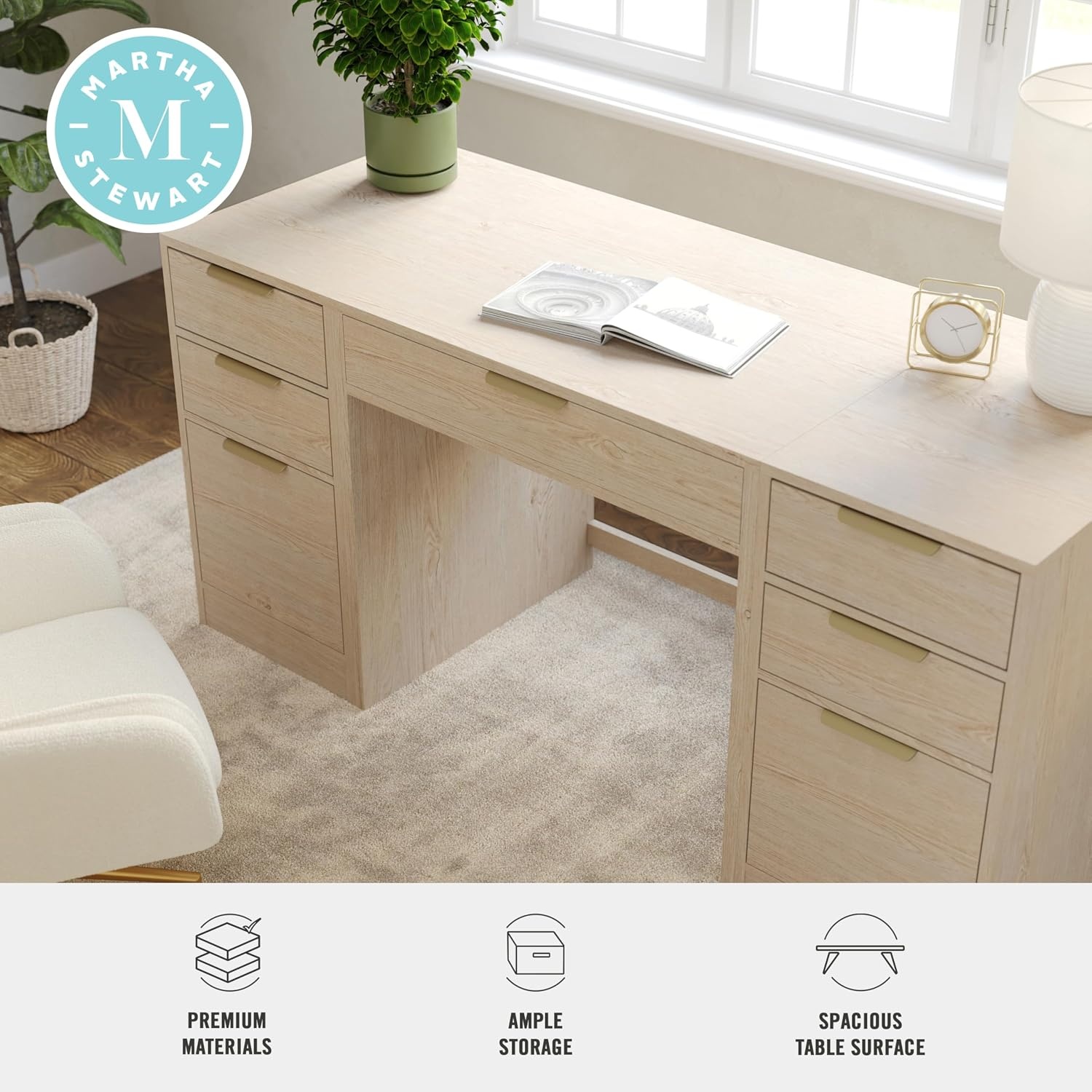 image:imageMartha Stewart Kayden Modular Desk with File Cabinet BlackLight Natural