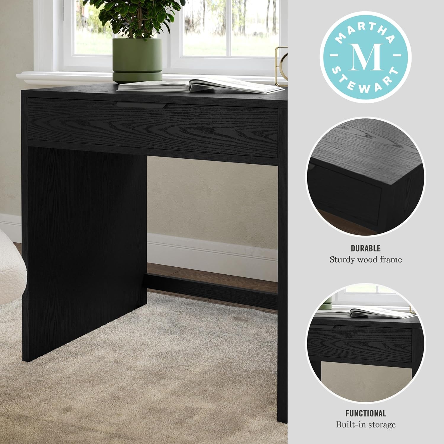 image:imageMartha Stewart Kayden Modular SingleDrawer Desk Light NaturalBlack FrameOil Rubbed Bronzed Hardware