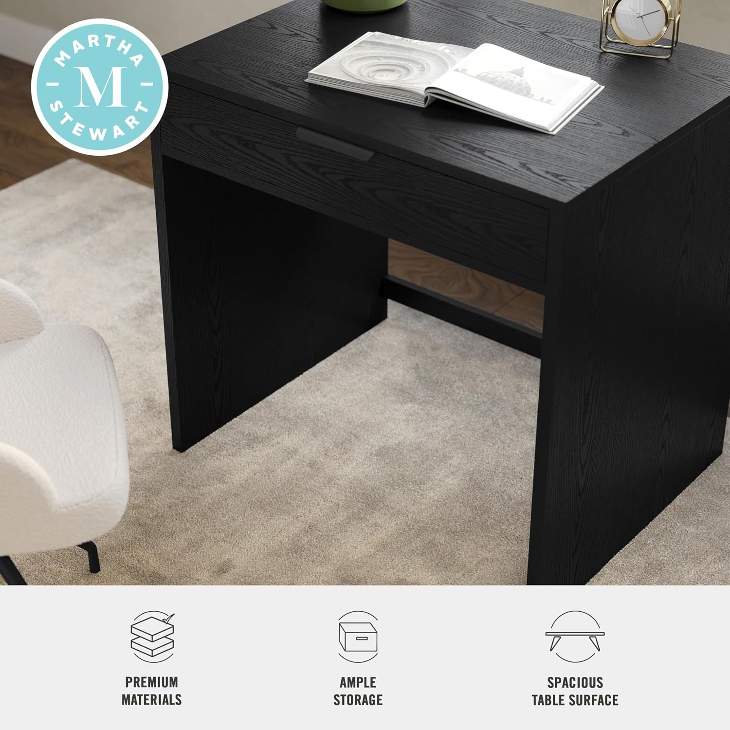 image:imageMartha Stewart Kayden Modular SingleDrawer Desk Light NaturalBlack FrameOil Rubbed Bronzed Hardware