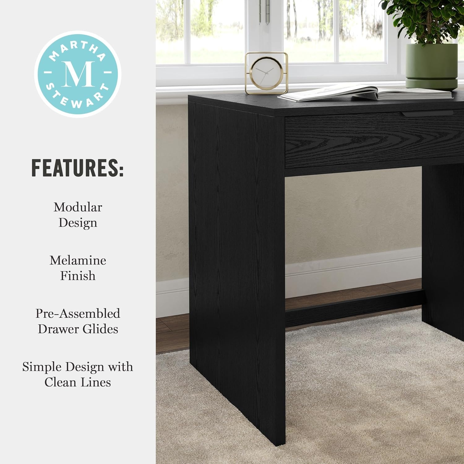 image:imageMartha Stewart Kayden Modular SingleDrawer Desk Light NaturalBlack FrameOil Rubbed Bronzed Hardware