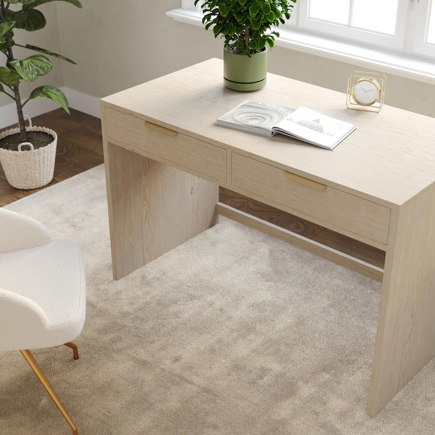 image:imageMartha Stewart Kayden Modular SingleDrawer Desk Light NaturalLight Natural FrameBrushed Gold Hardware