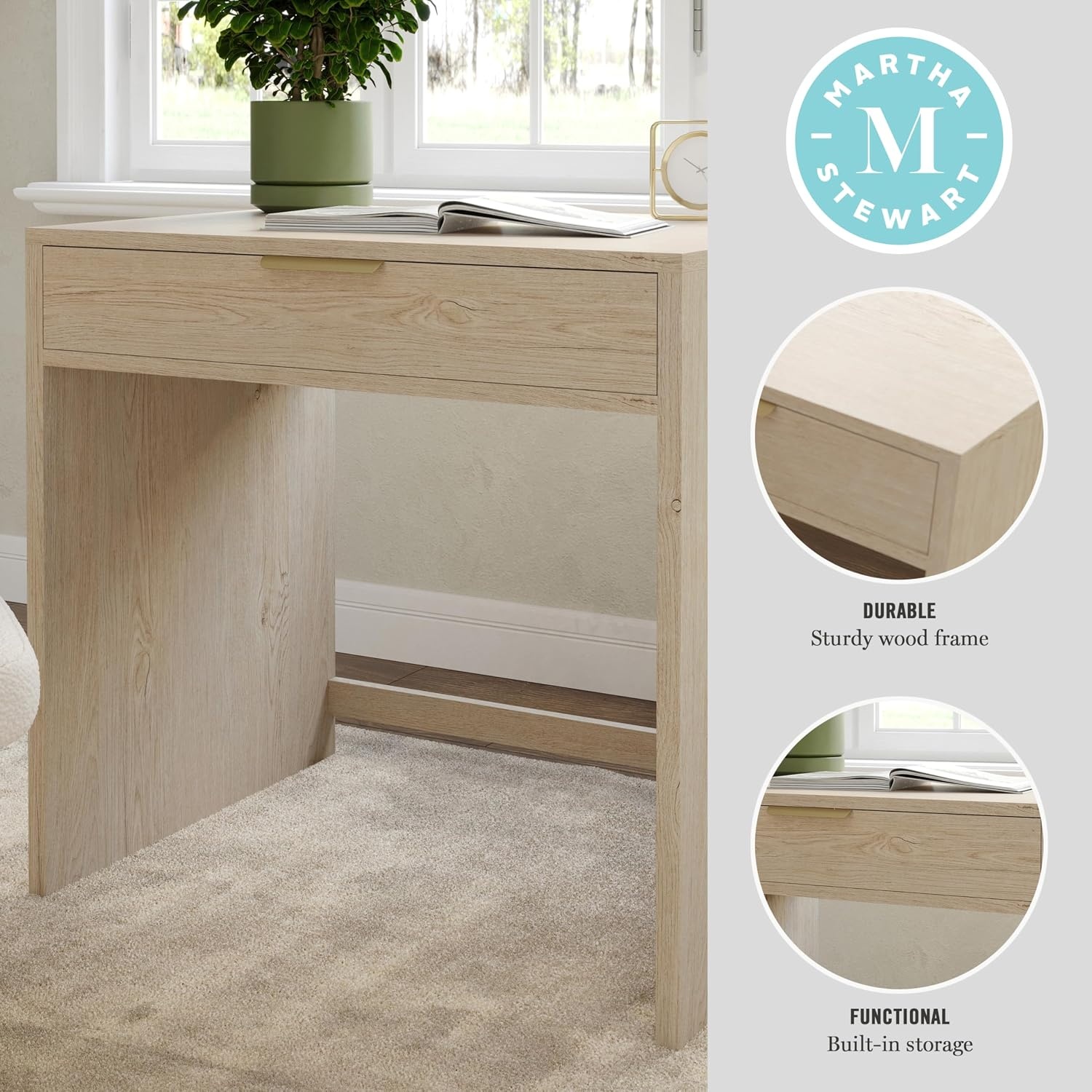 image:imageMartha Stewart Kayden Modular SingleDrawer Desk Light NaturalLight Natural FrameBrushed Gold Hardware