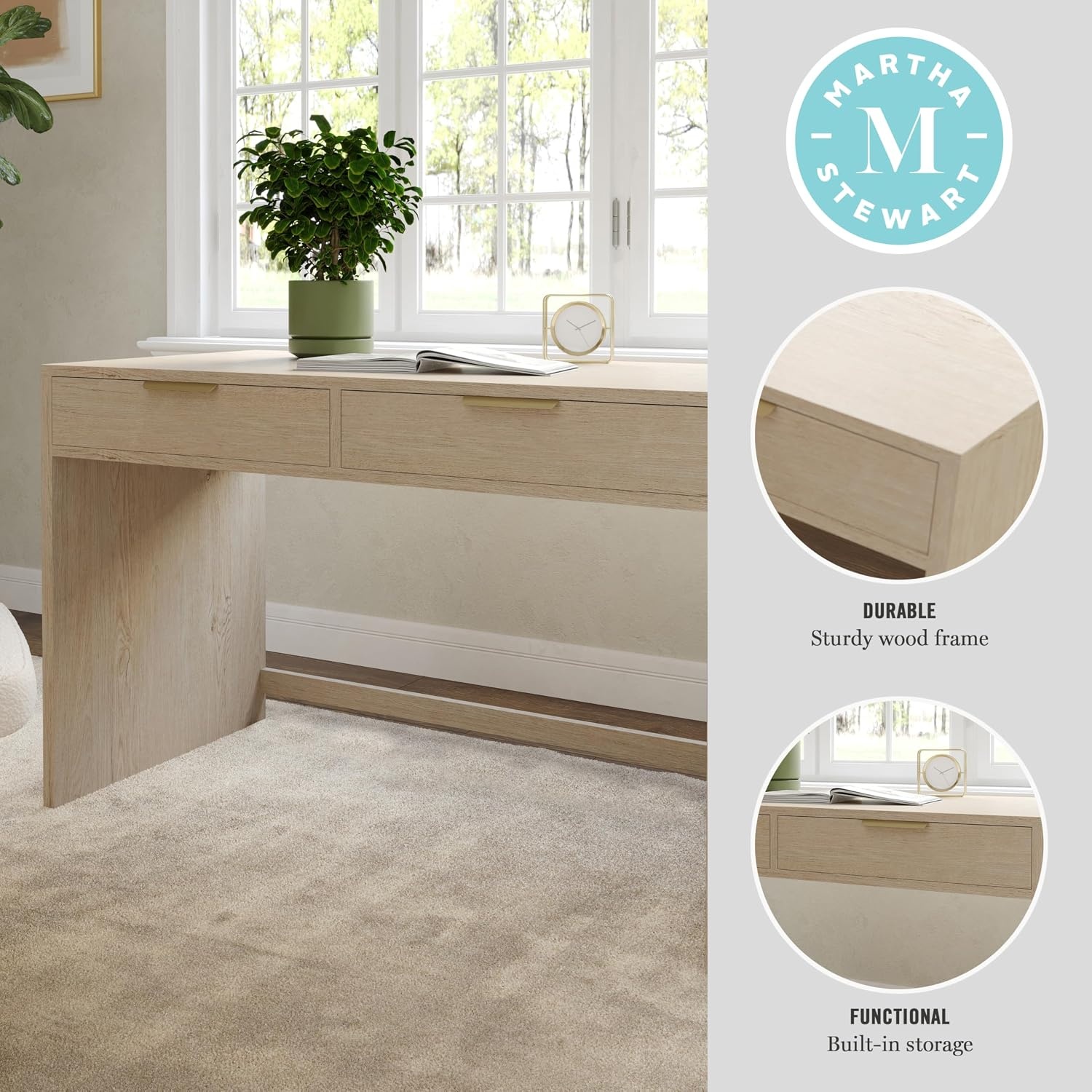 image:imageMartha Stewart Kayden Modular SingleDrawer Desk Light NaturalLight Natural FrameBrushed Gold Hardware