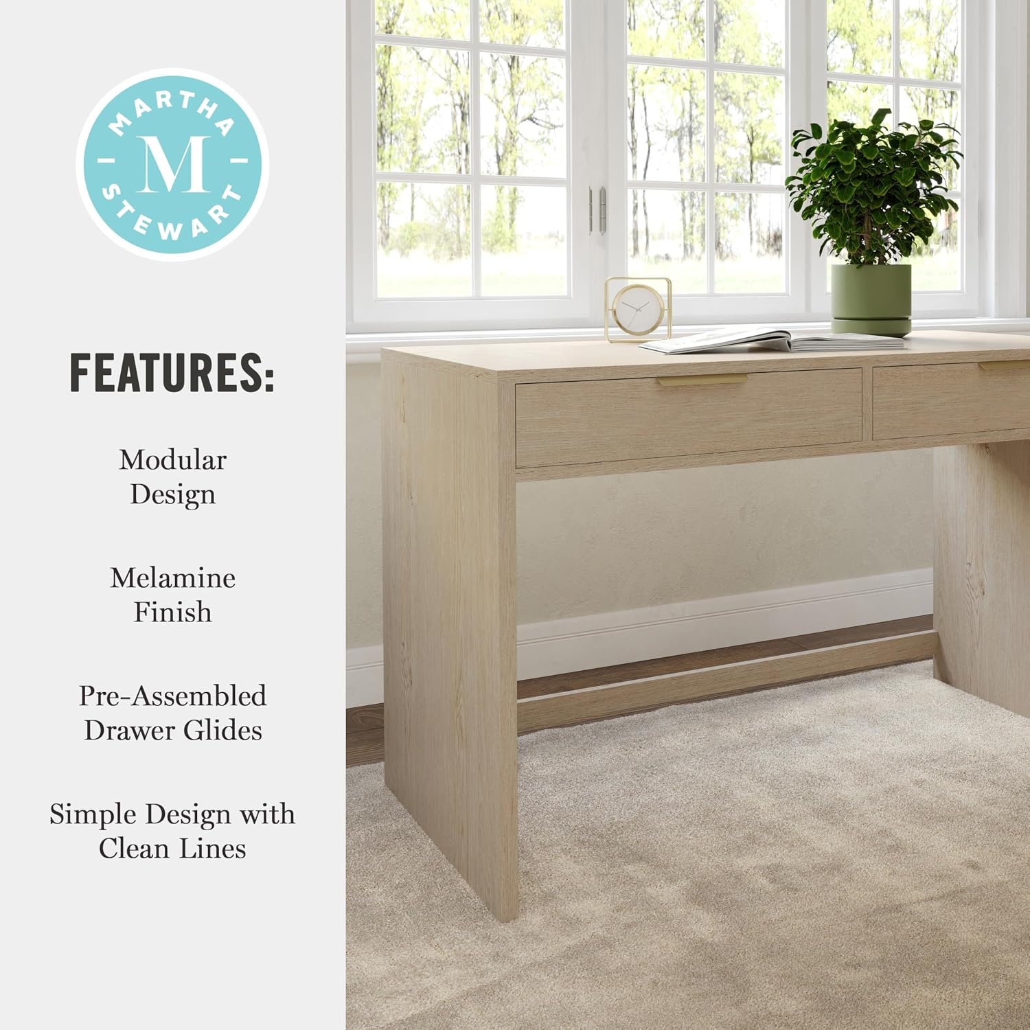 image:imageMartha Stewart Kayden Modular SingleDrawer Desk Light NaturalLight Natural FrameBrushed Gold Hardware