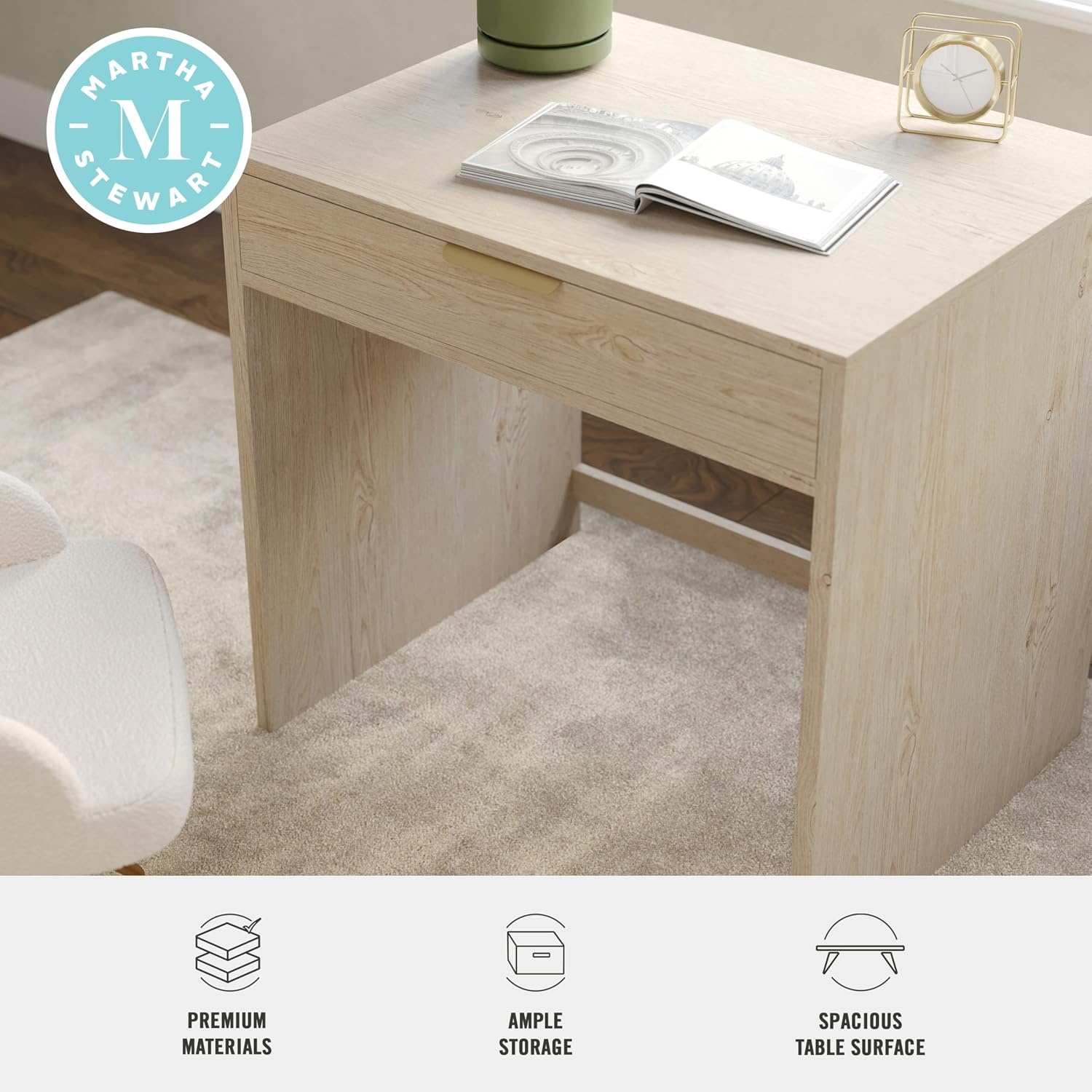 image:imageMartha Stewart Kayden Modular SingleDrawer Desk Light NaturalLight Natural FrameBrushed Gold Hardware