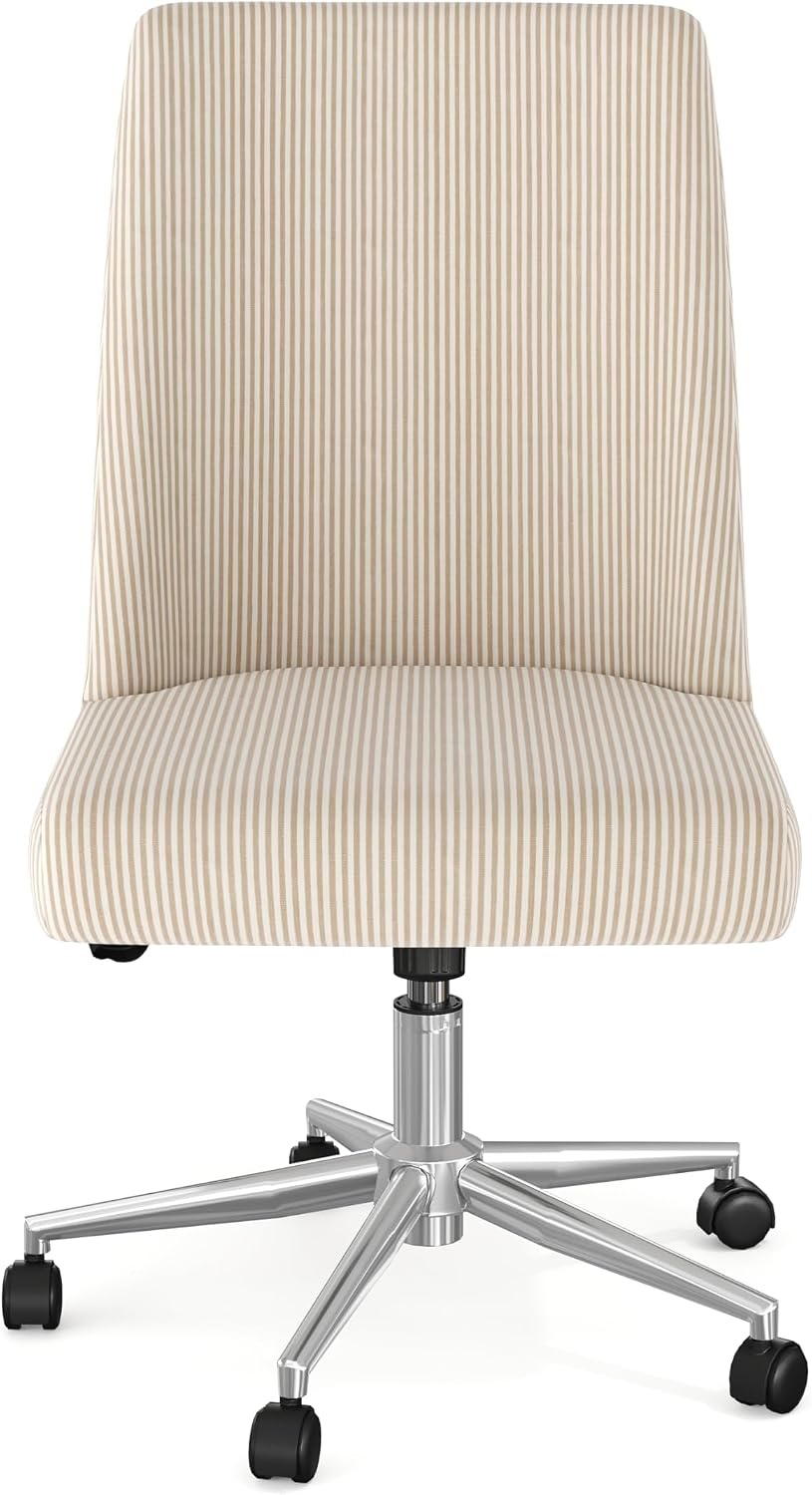 image:imageMartha Stewart Maeve Upholstered Office Chair Beige StripeBeige Stripe FabricPolished Nickel Frame