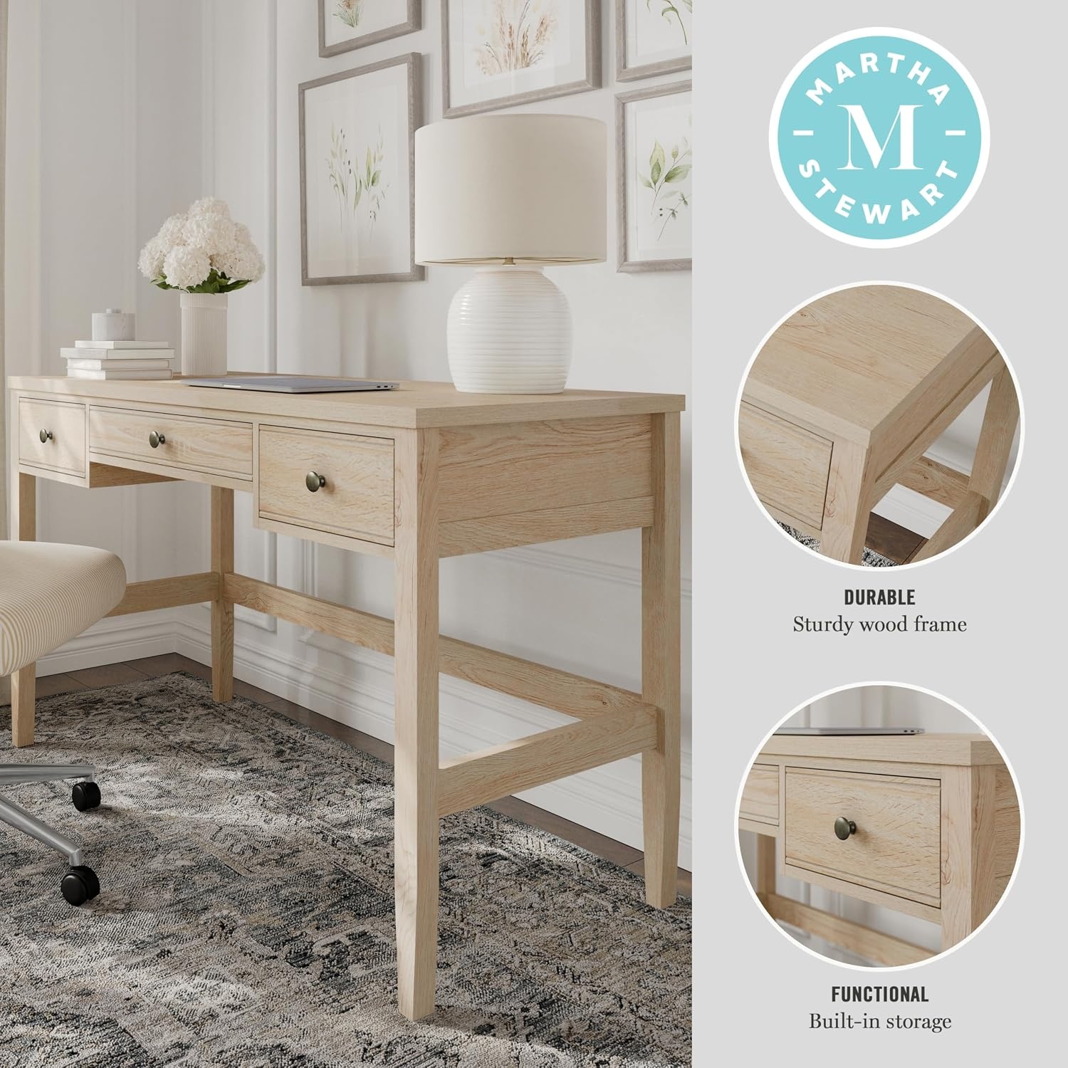 image:imageMartha Stewart Rhett Writing Desk with Tapered Legs Light Natural