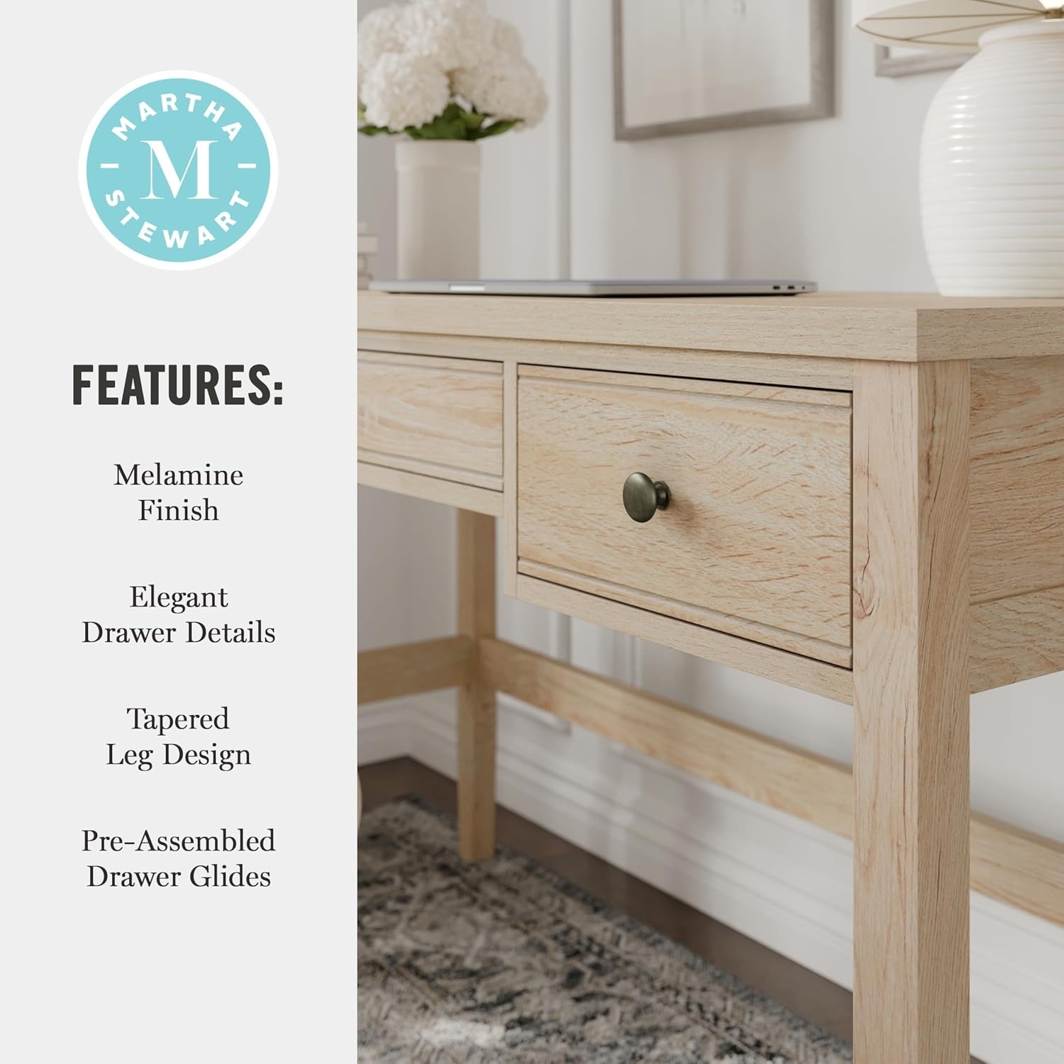 image:imageMartha Stewart Rhett Writing Desk with Tapered Legs Light Natural