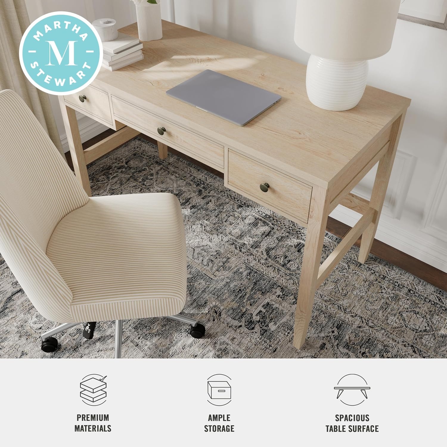 image:imageMartha Stewart Rhett Writing Desk with Tapered Legs Light Natural