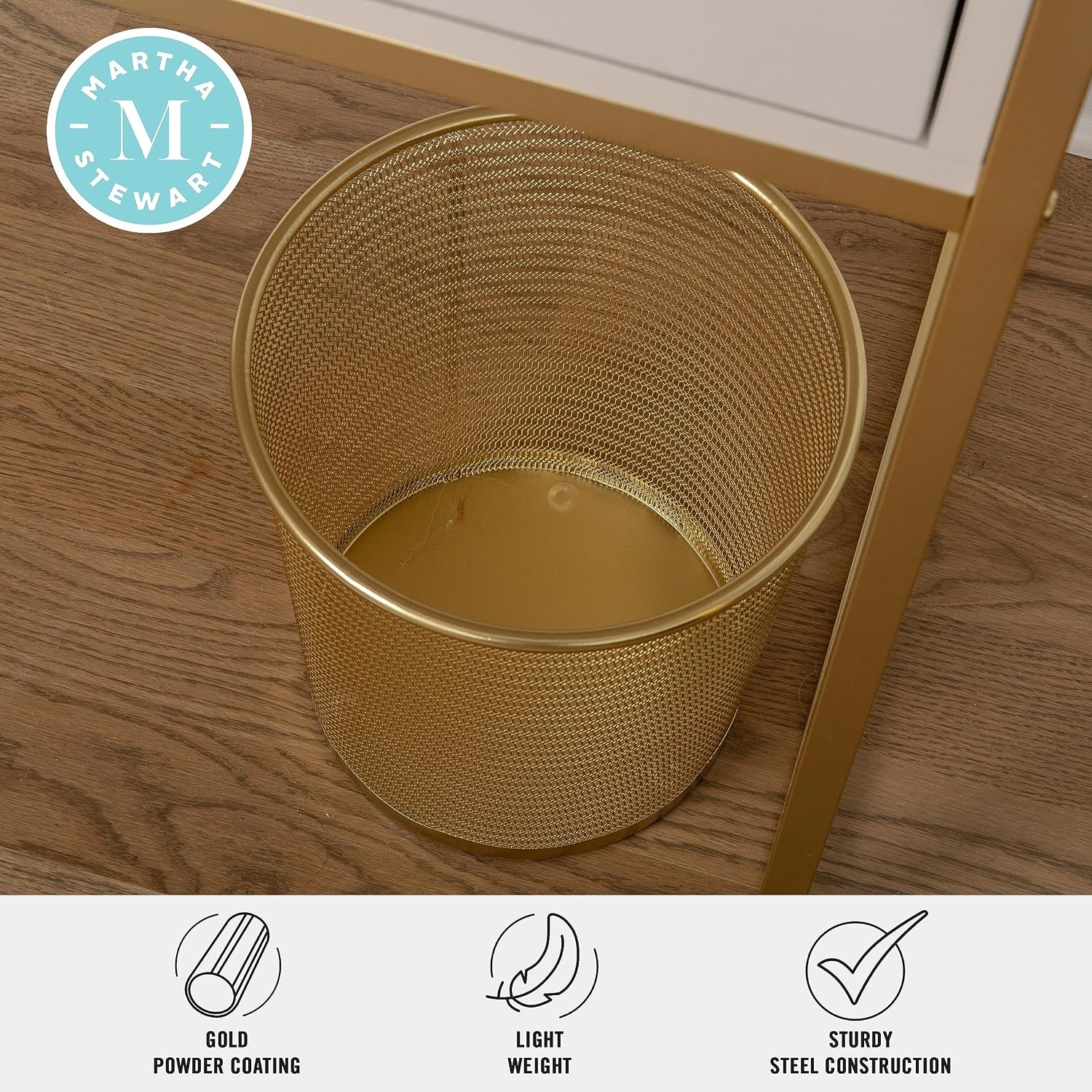 image:imageMartha Stewart Ryder 45 Gallon Mesh Metal Wastebasket GoldSet of 1