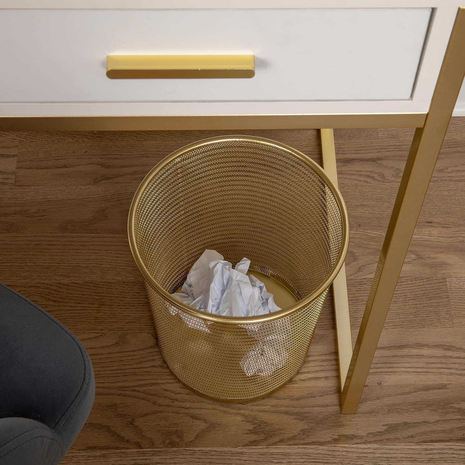 image:imageMartha Stewart Ryder 45 Gallon Mesh Metal Wastebasket GoldSet of 1